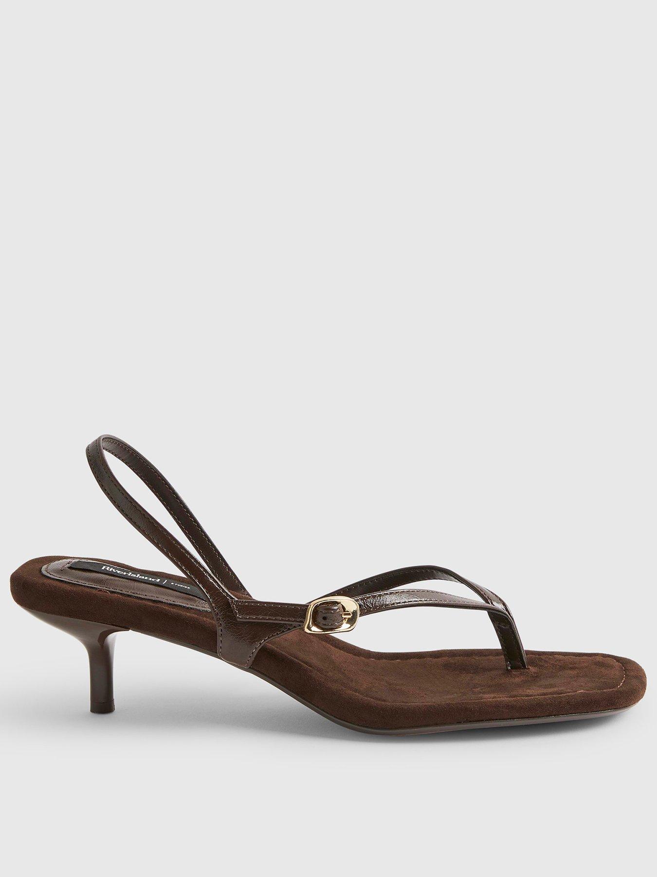 Image 2 of 5 of River Island Toe Thong Low Heel Sandal - Brown
