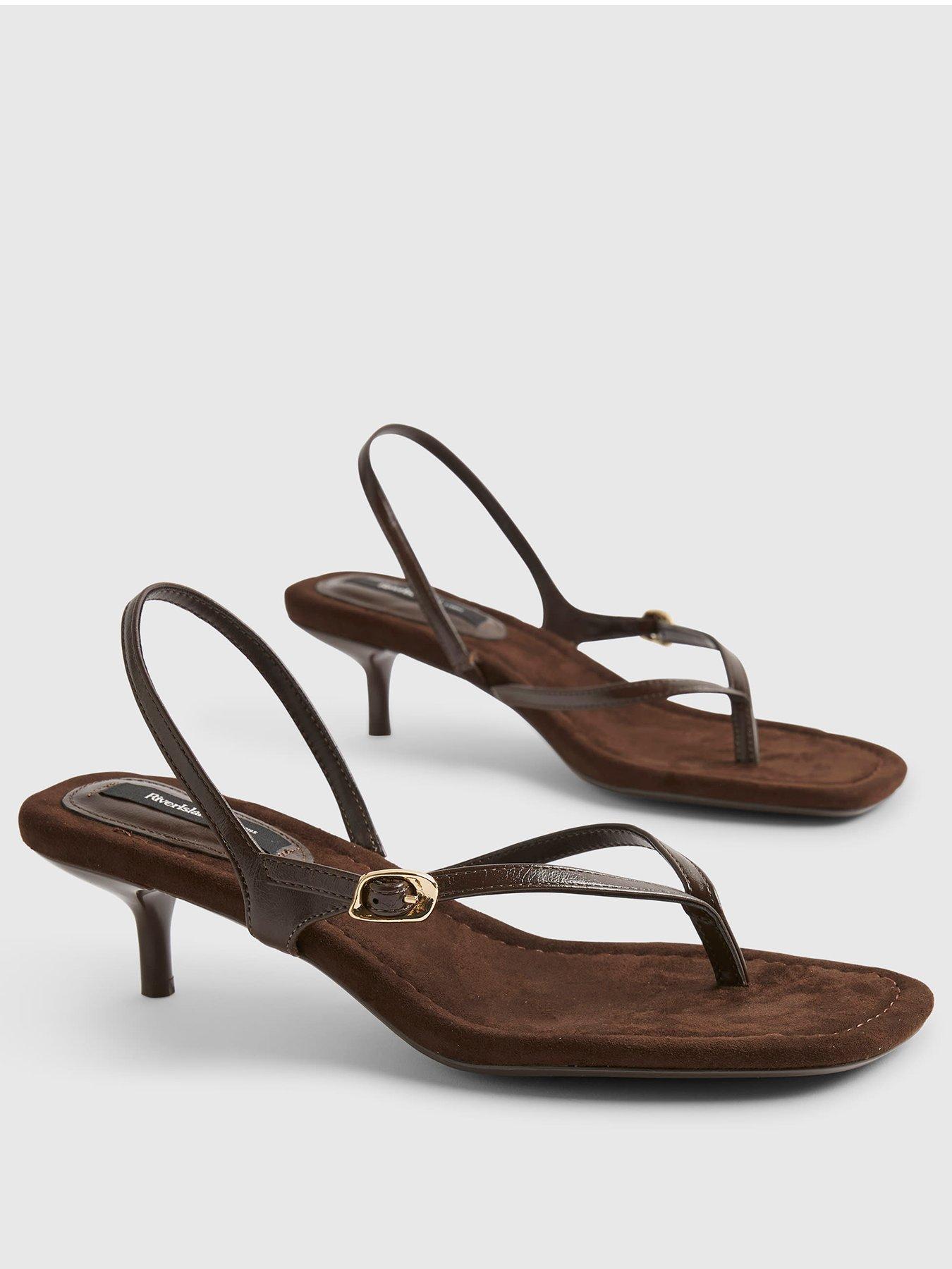 Image 3 of 5 of River Island Toe Thong Low Heel Sandal - Brown