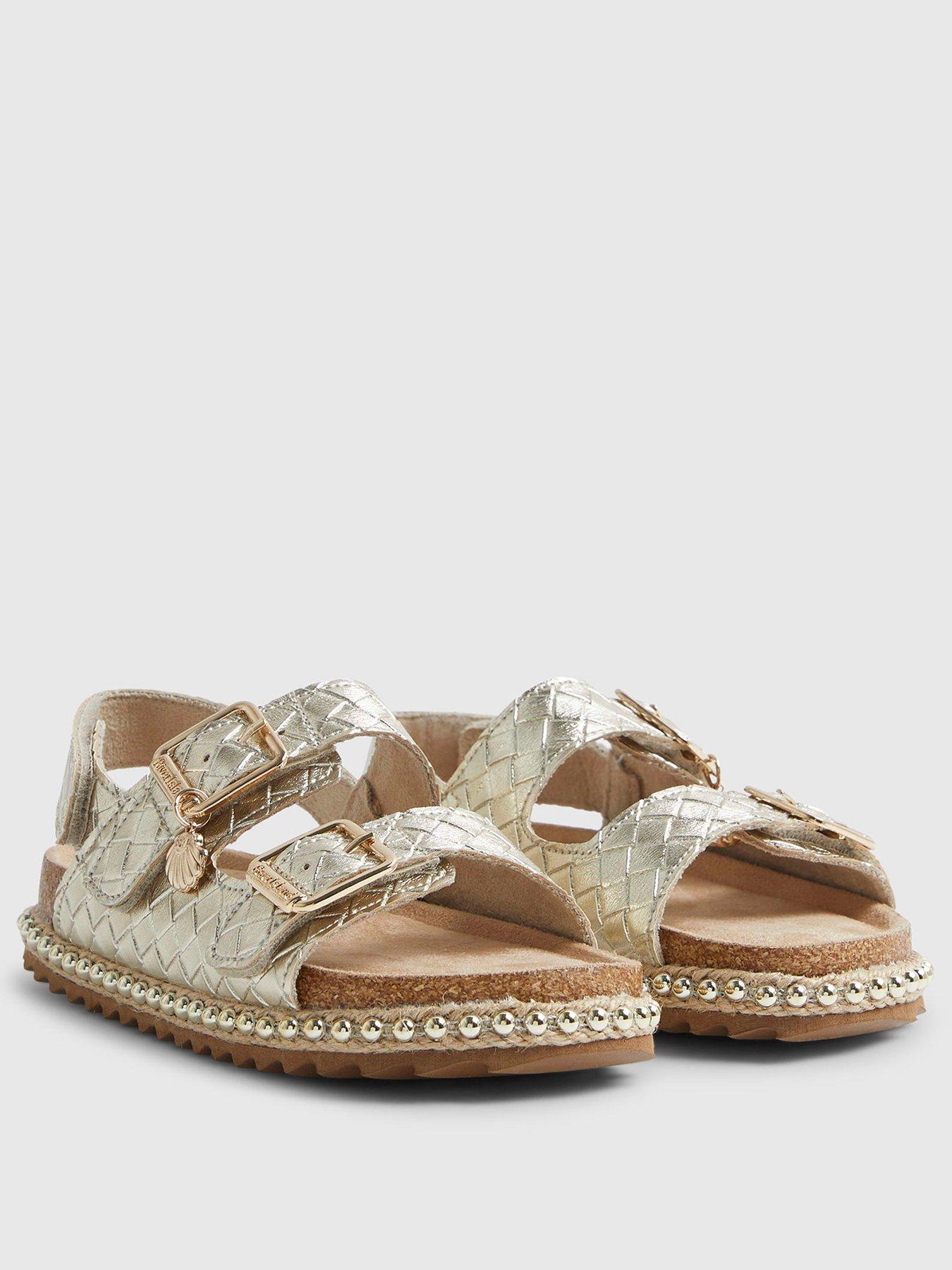 Image 2 of 5 of River Island Older Girls Weave Buckle Footbed Sandals - Gold