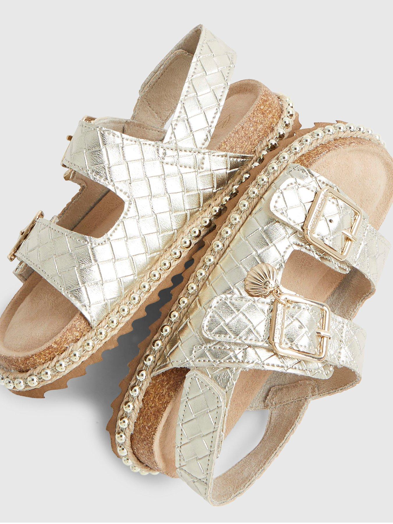 Image 5 of 5 of River Island Older Girls Weave Buckle Footbed Sandals - Gold