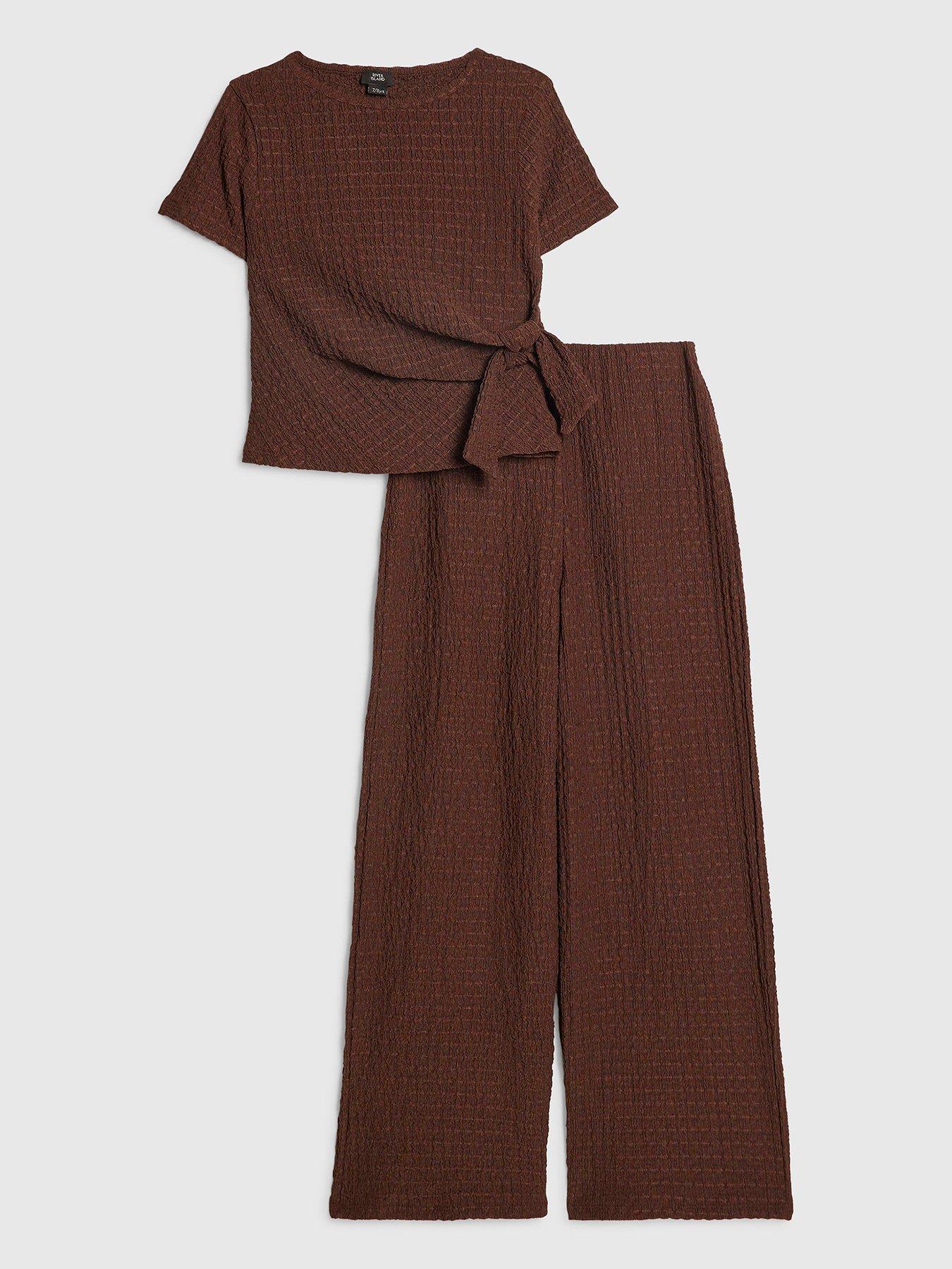 River Island Older Girls Textured T-Shirt Set - Brown