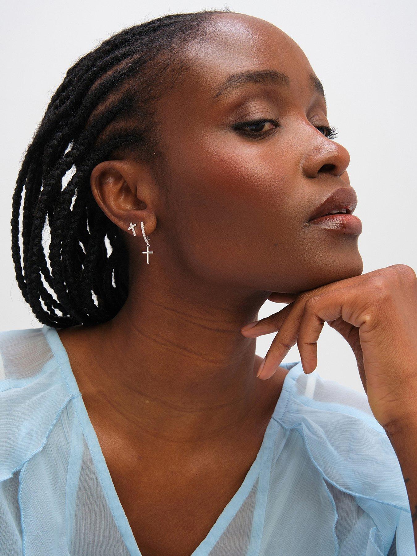 Image 1 of 3 of Inicio Sterling Silver Cross Hoop and Stud Earrings - Pack of 2