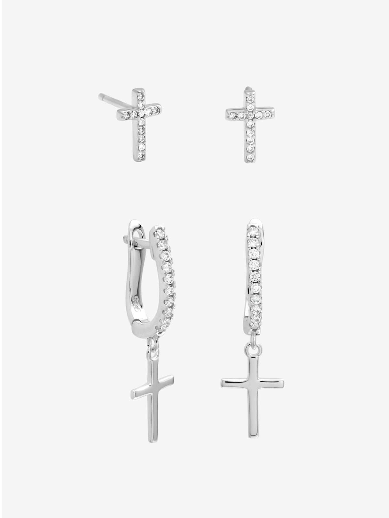 Image 2 of 3 of Inicio Sterling Silver Cross Hoop and Stud Earrings - Pack of 2