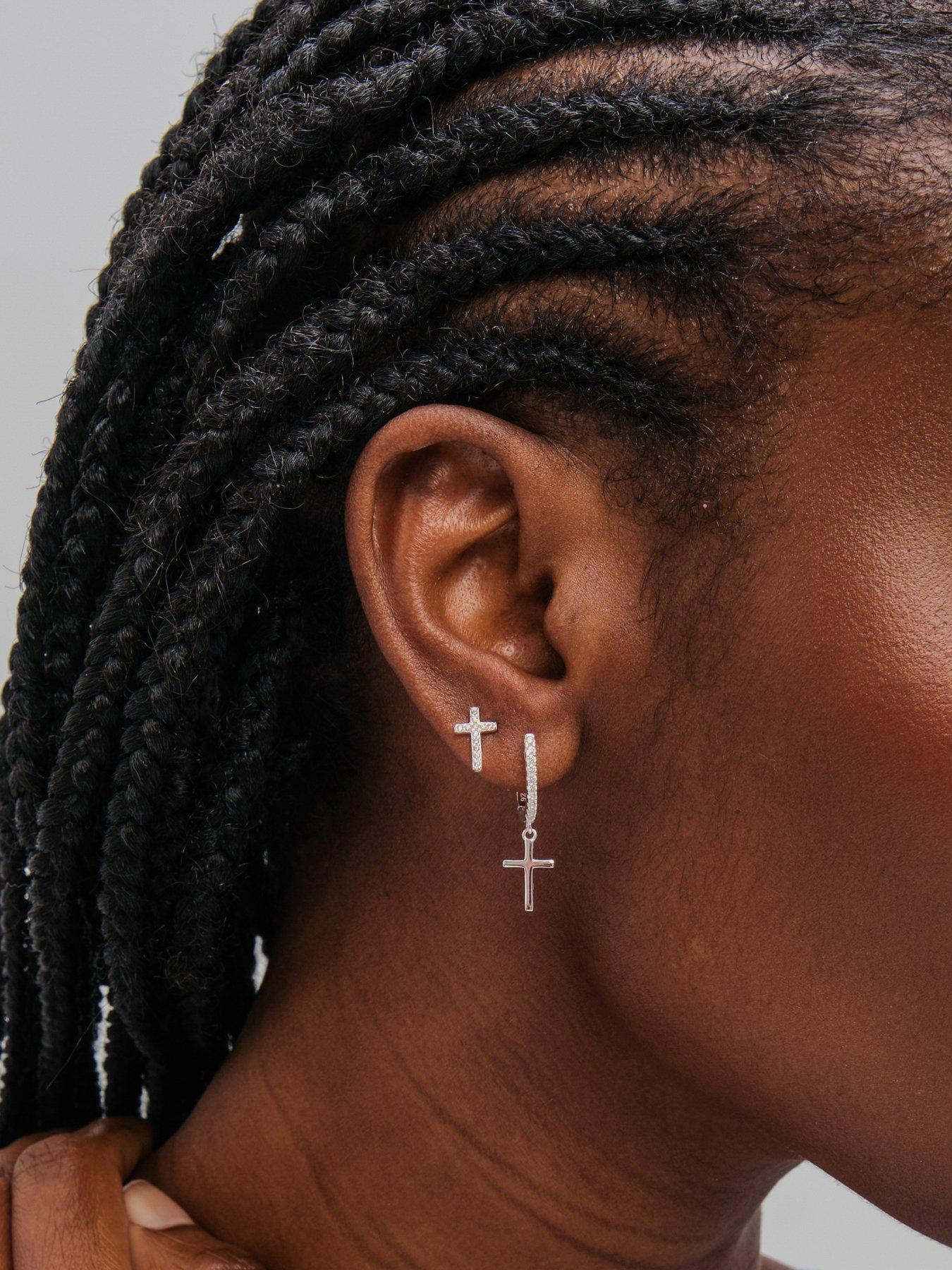 Image 3 of 3 of Inicio Sterling Silver Cross Hoop and Stud Earrings - Pack of 2