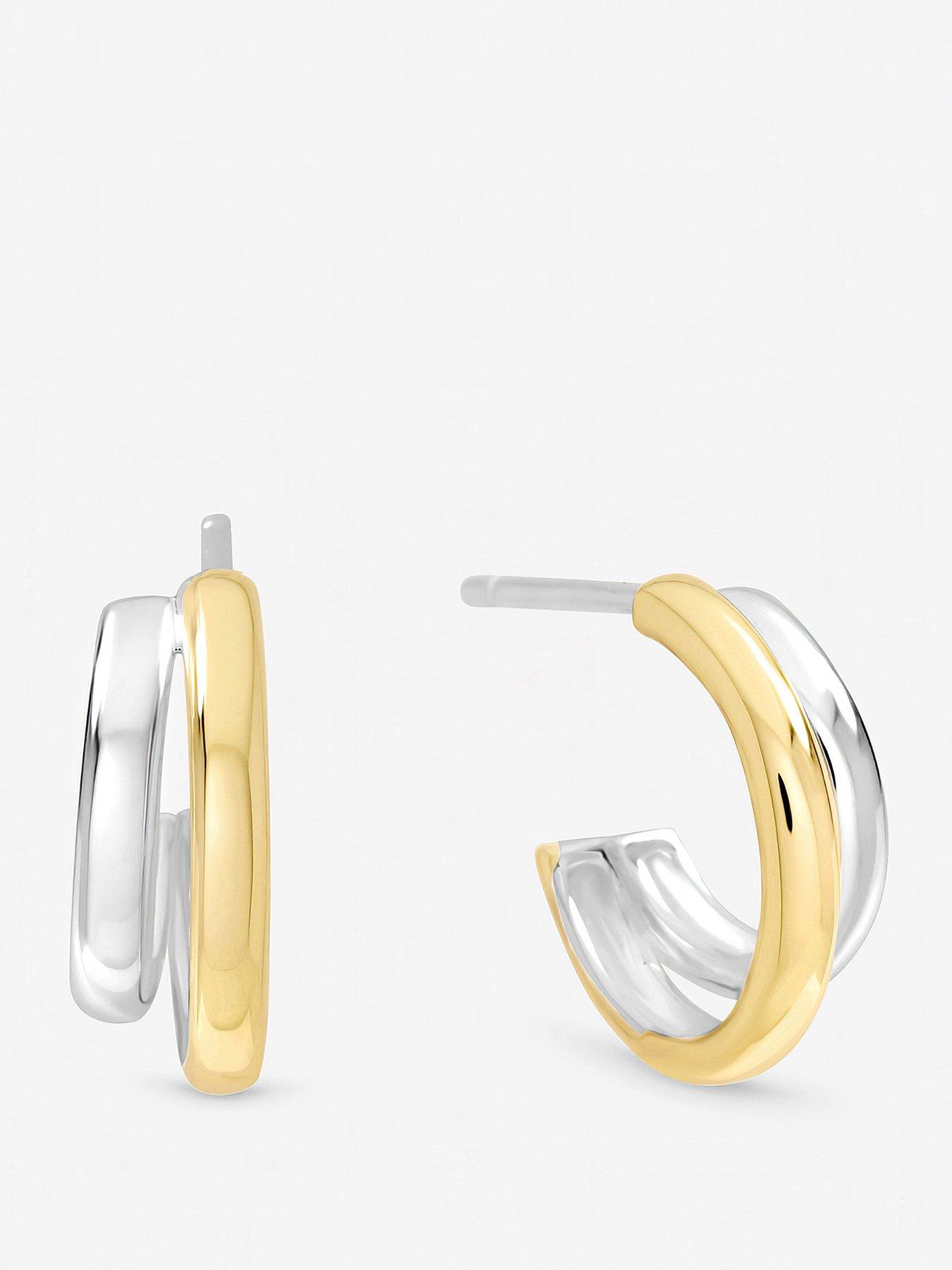 Inicio Sterling Silver Plated Two Tone Double Row Hoop Earrings