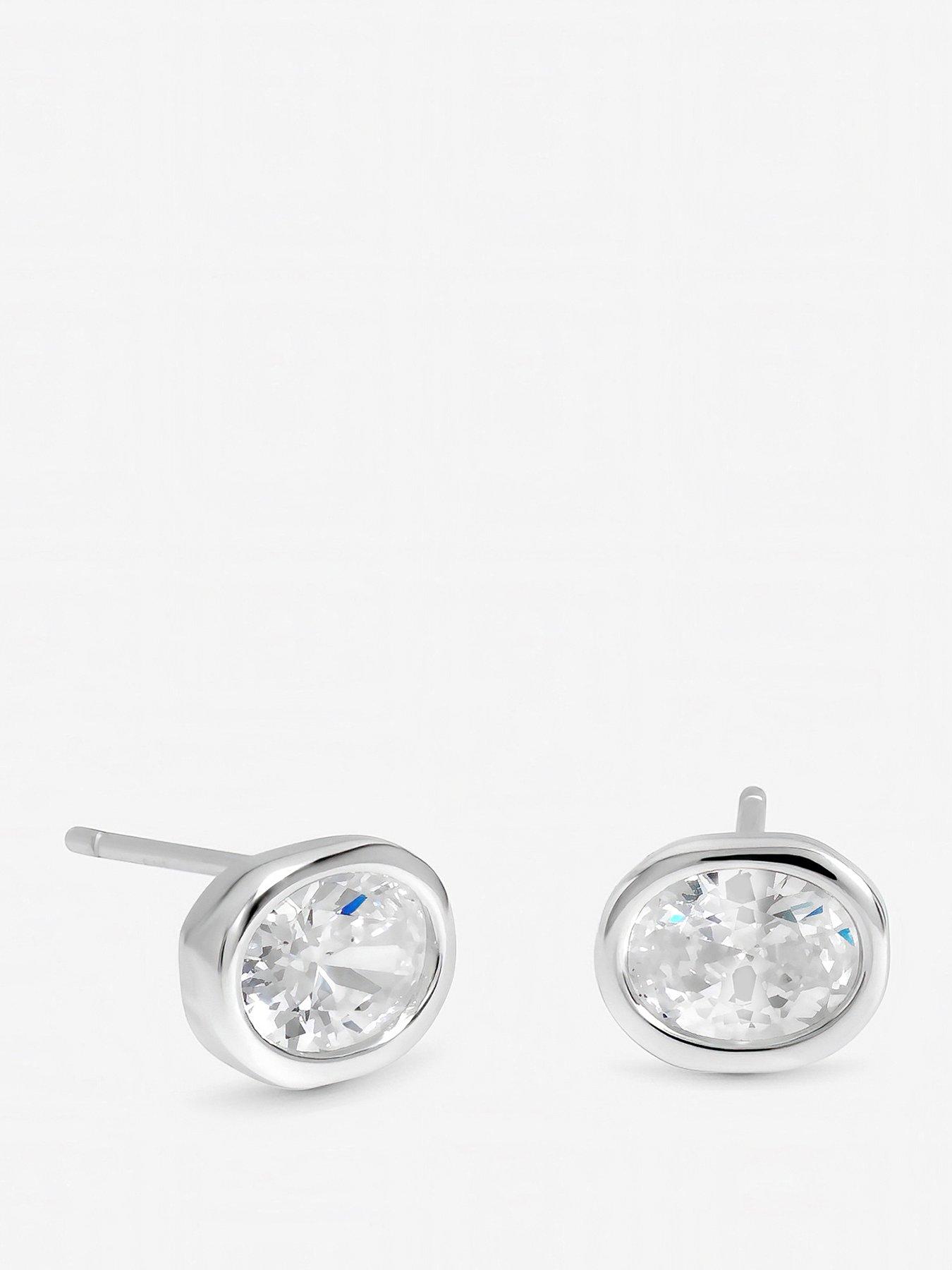 Inicio Inicio Sterling Silver Plated Oval Cubic Zirconia Bezel Studs - Gift Pouch