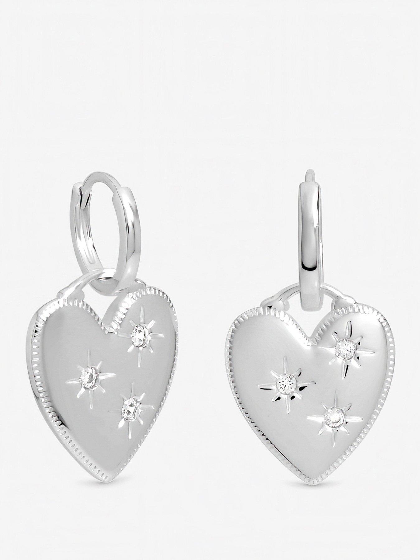 Inicio Inicio Sterling Silver Plated Celestial Heart Charm Huggie Hoops - Gift Pouch