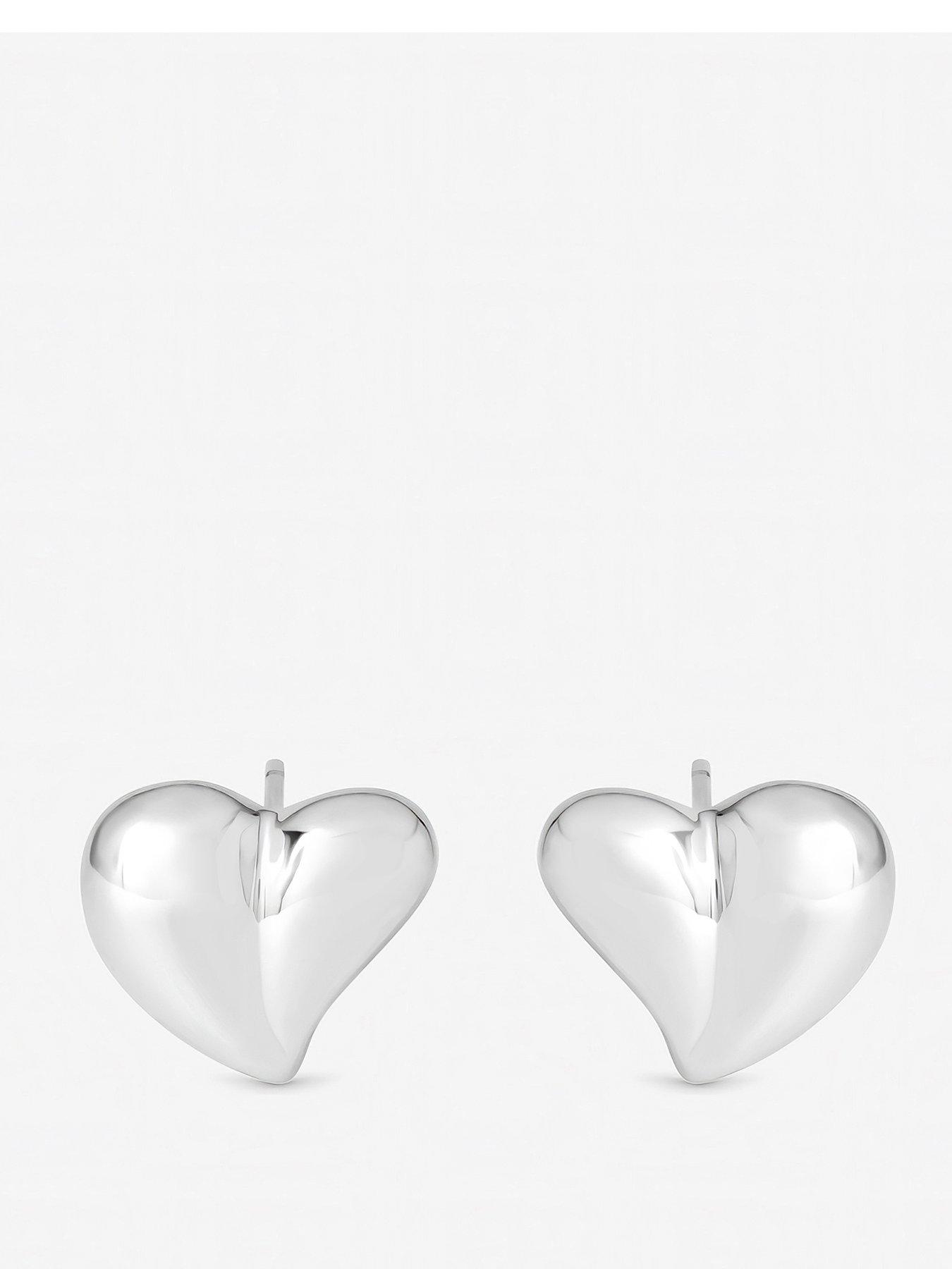 Inicio Inicio Sterling Silver Plated Puff Fluid Heart Studs - Gift Pouch