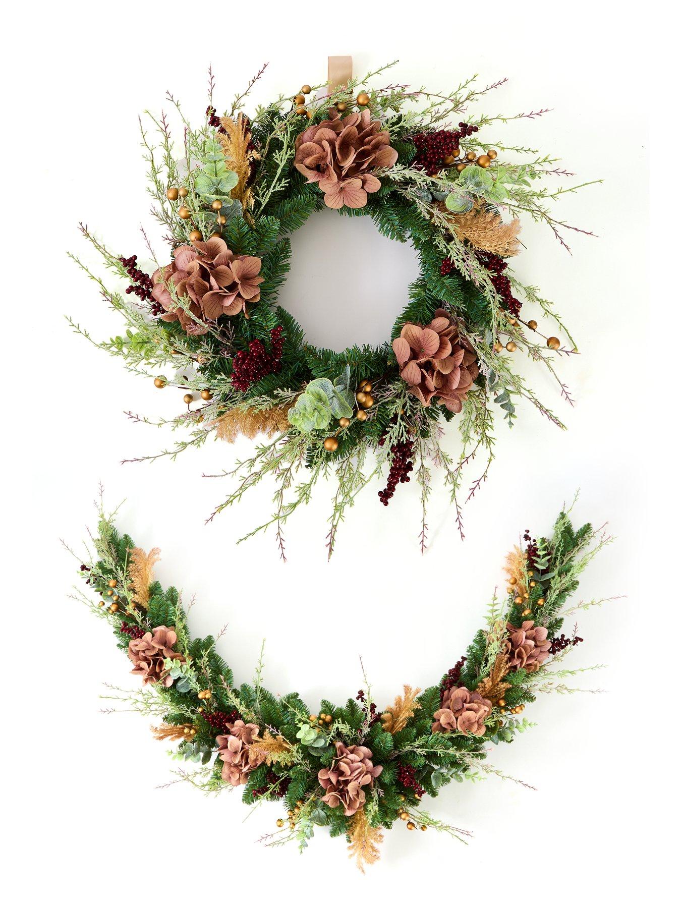 Image 4 of 4 of The Very Collection Hydrangea and Foliage Christmas Swag -&nbsp;Mauve