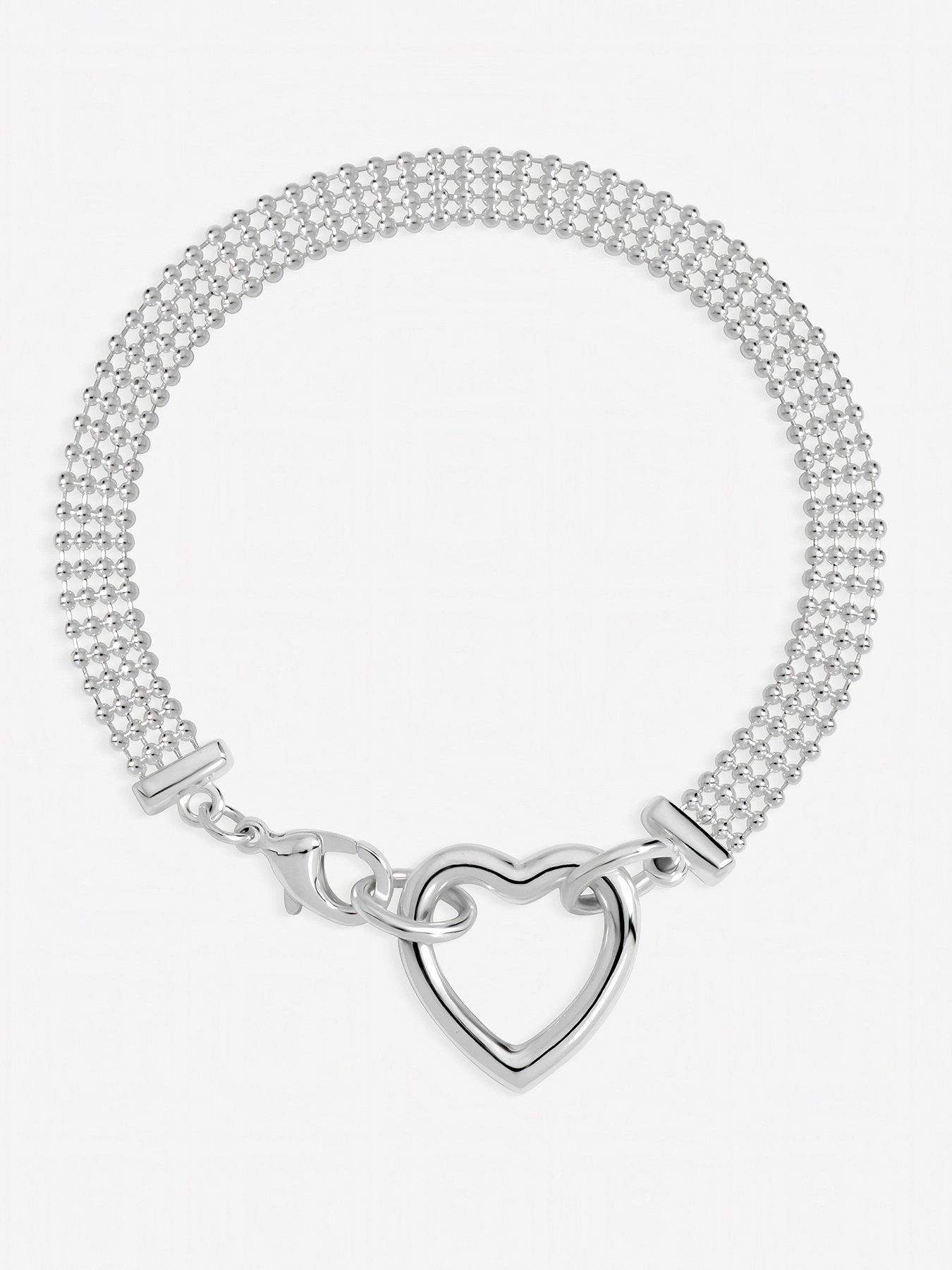 Inicio Inicio Sterling Silver Plated Mesh Heart Clasp Bracelet - Gift Pouch