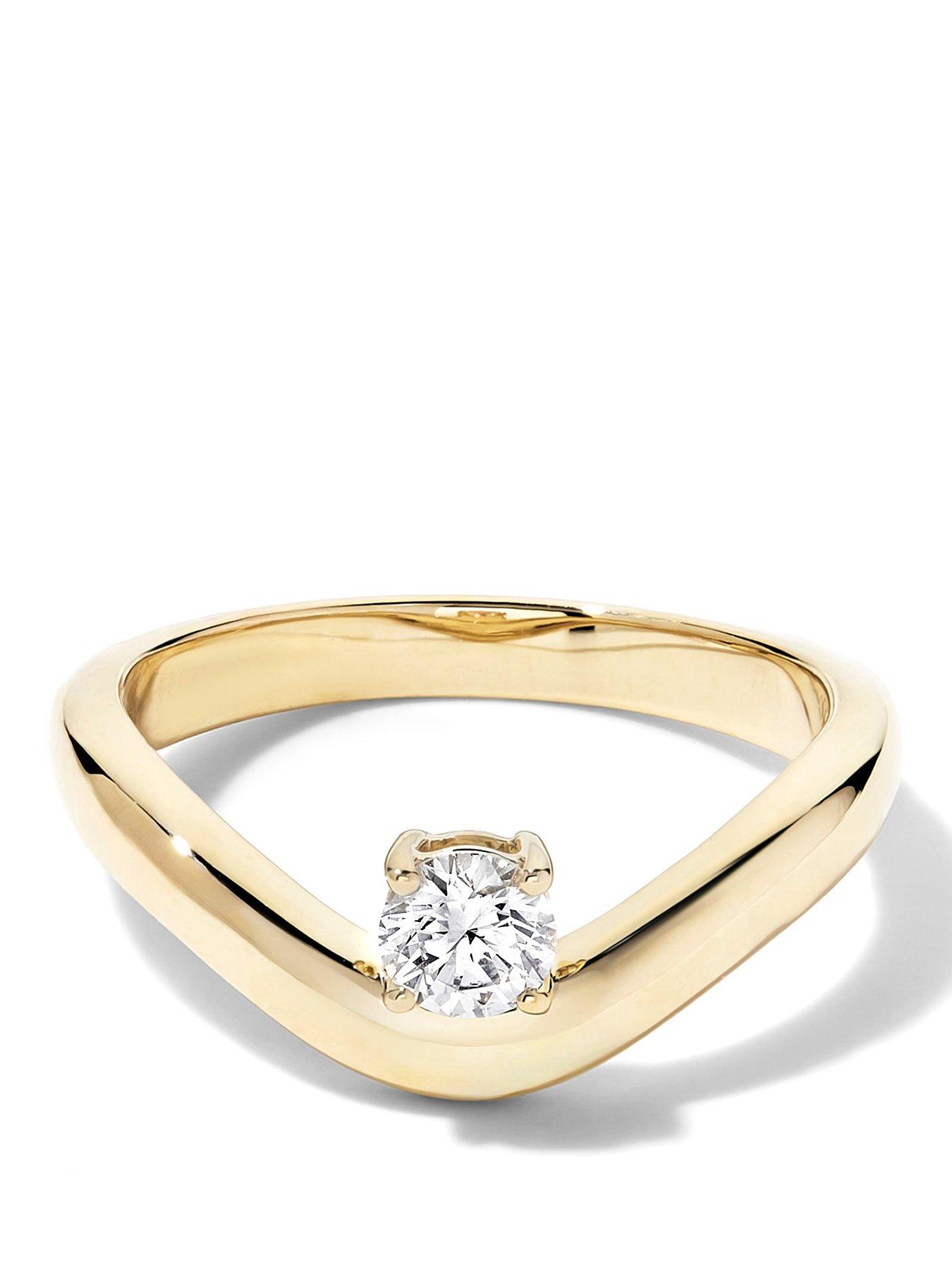 Created Brilliance Goya 9ct Yellow Gold 0.25ct tw. Lab Grown Diamond Floating Solitaire Band Ring, Gold, Size P, Women