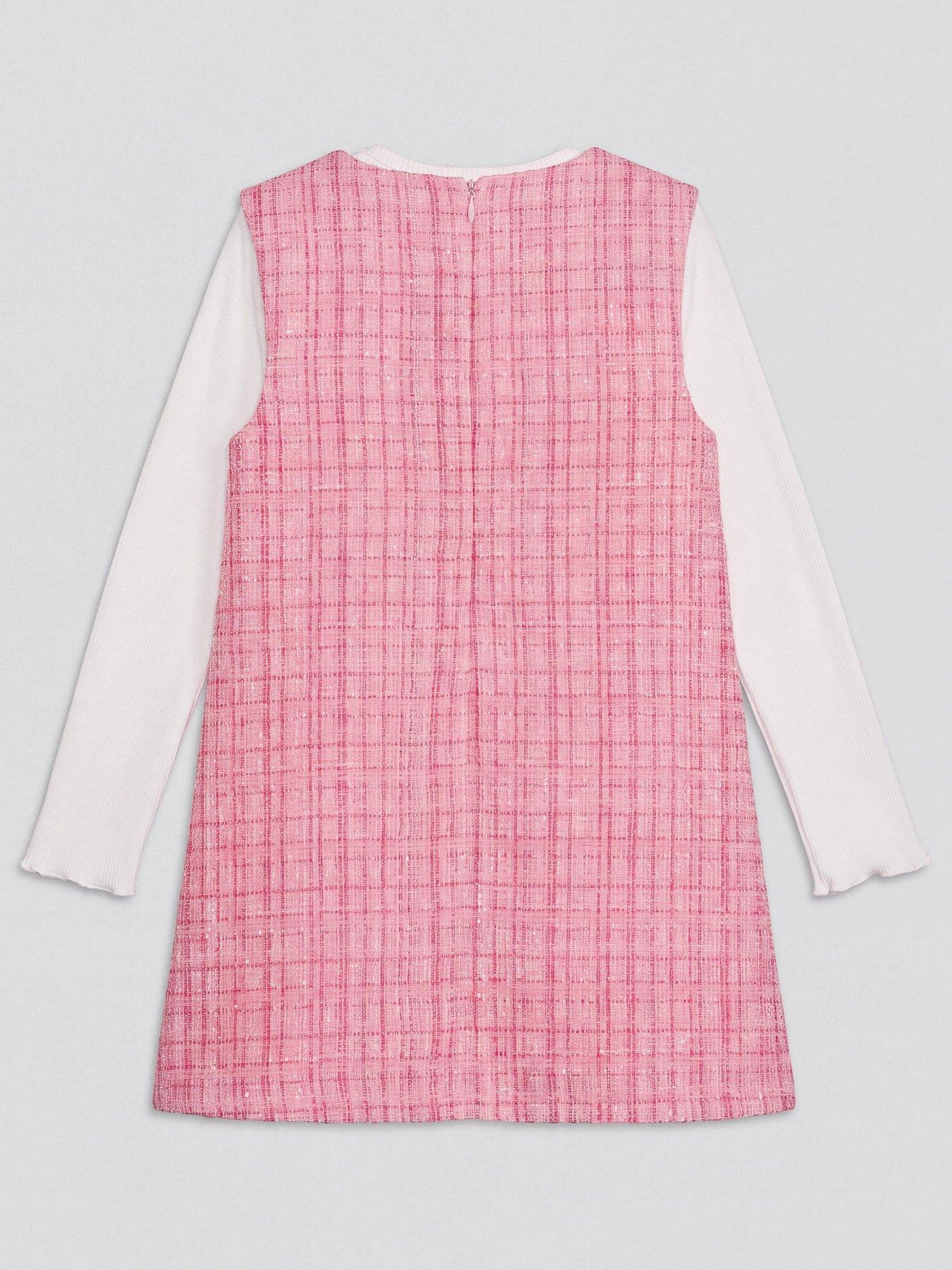 Image 2 of 5 of The Very Collection Girls Boucle Pinafore Long Sleeve Blouse Set (9 Months - 7 Years) - Pink