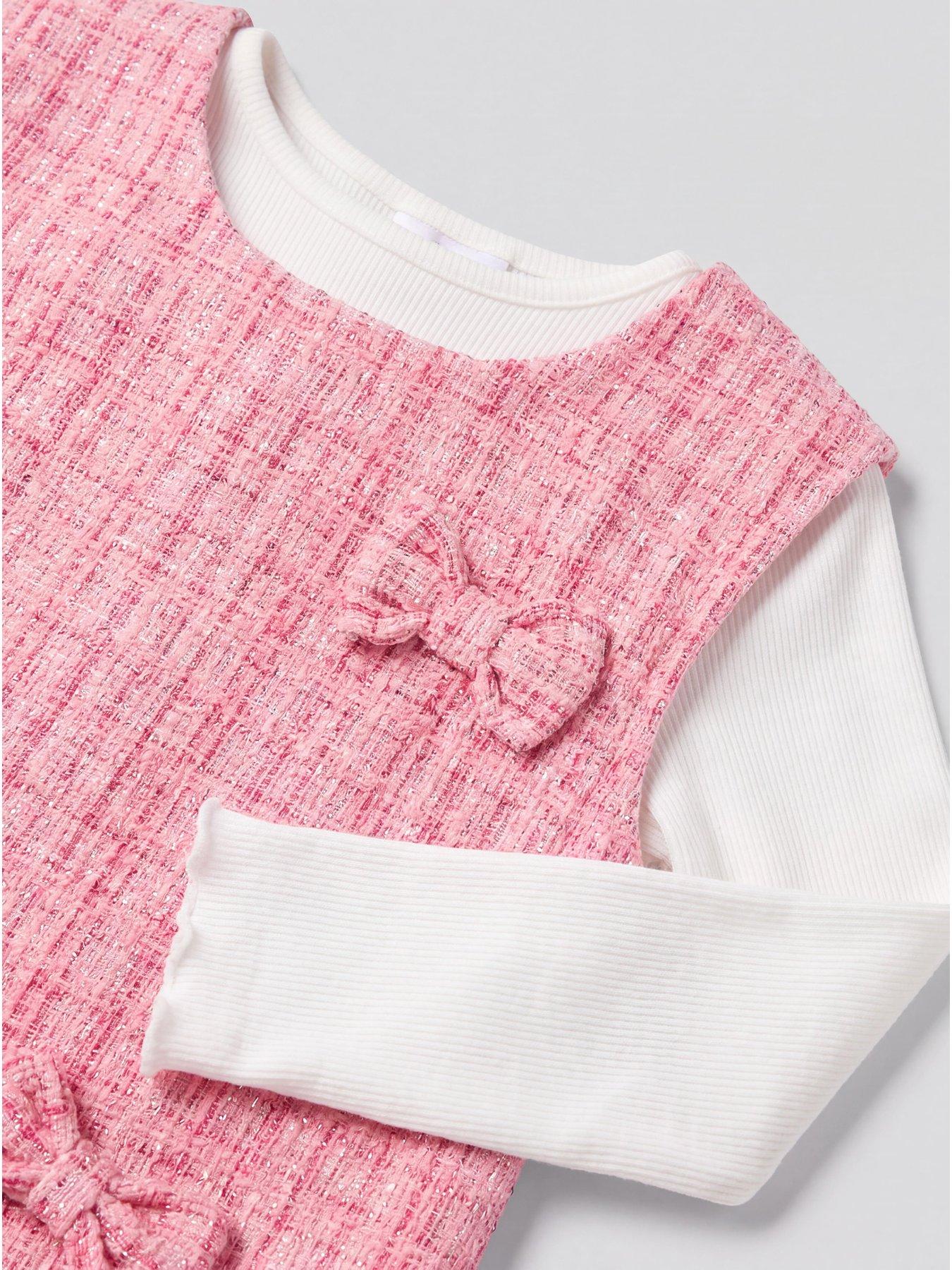 Image 5 of 5 of The Very Collection Girls Boucle Pinafore Long Sleeve Blouse Set (9 Months - 7 Years) - Pink