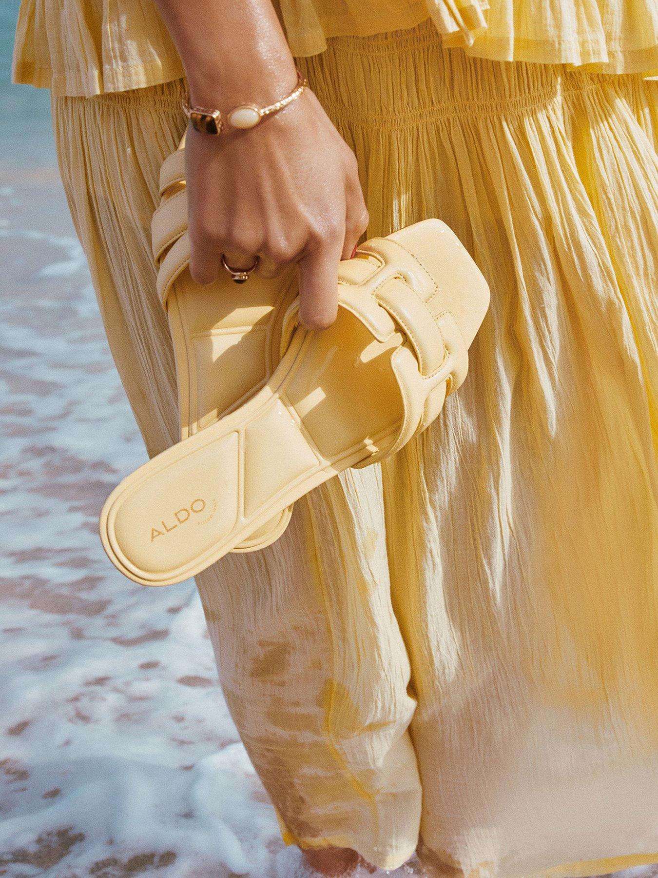 Aldo Elenaria Leather Flat Sandals - Light Yellow