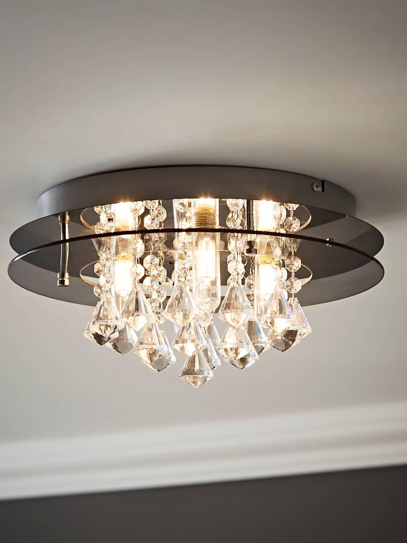 Image 1 of 6 of ValueLights Romano Crystal Droplet Flush Ceiling Light With Bulb X4