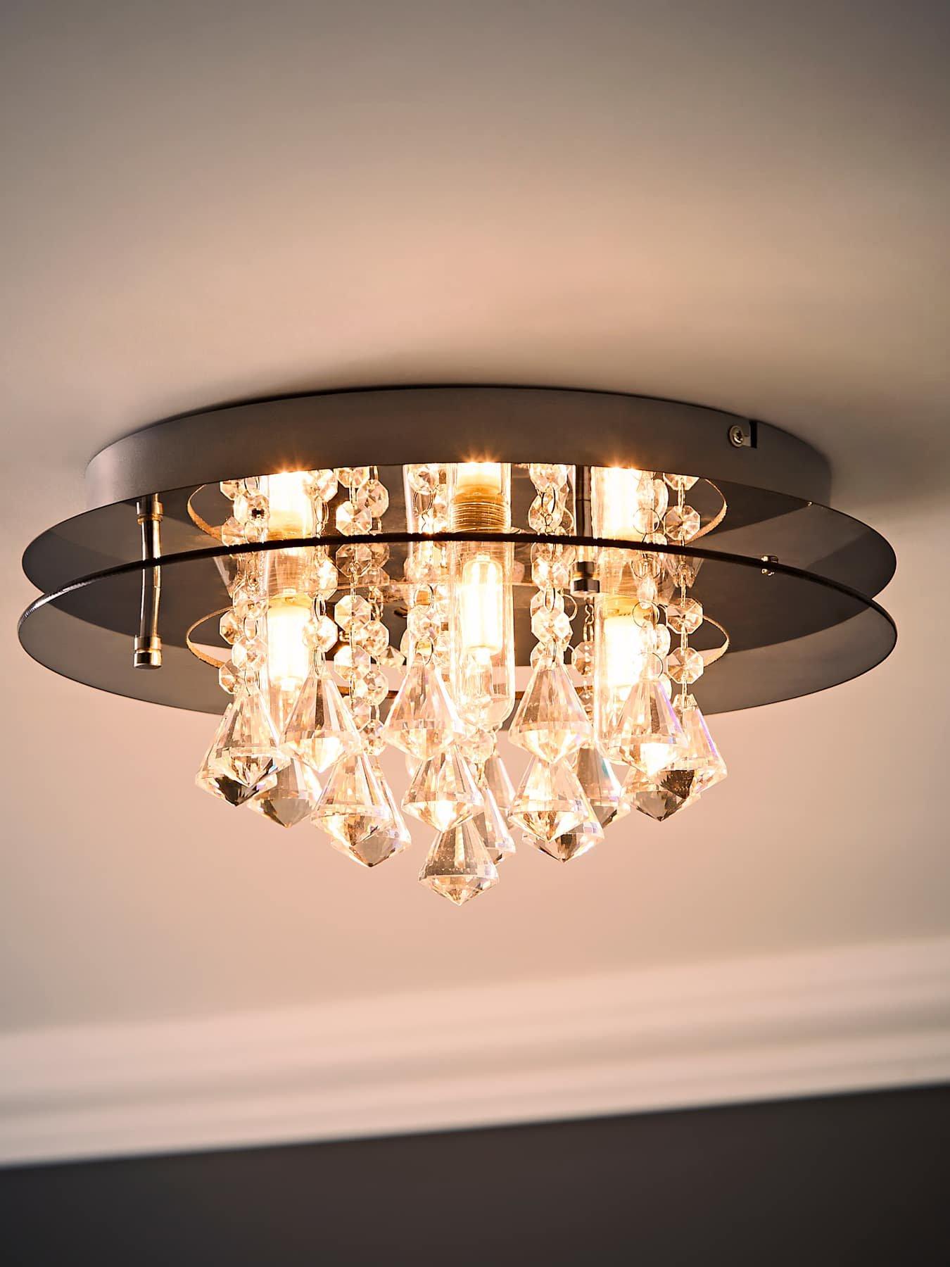 Image 4 of 6 of ValueLights Romano Crystal Droplet Flush Ceiling Light With Bulb X4