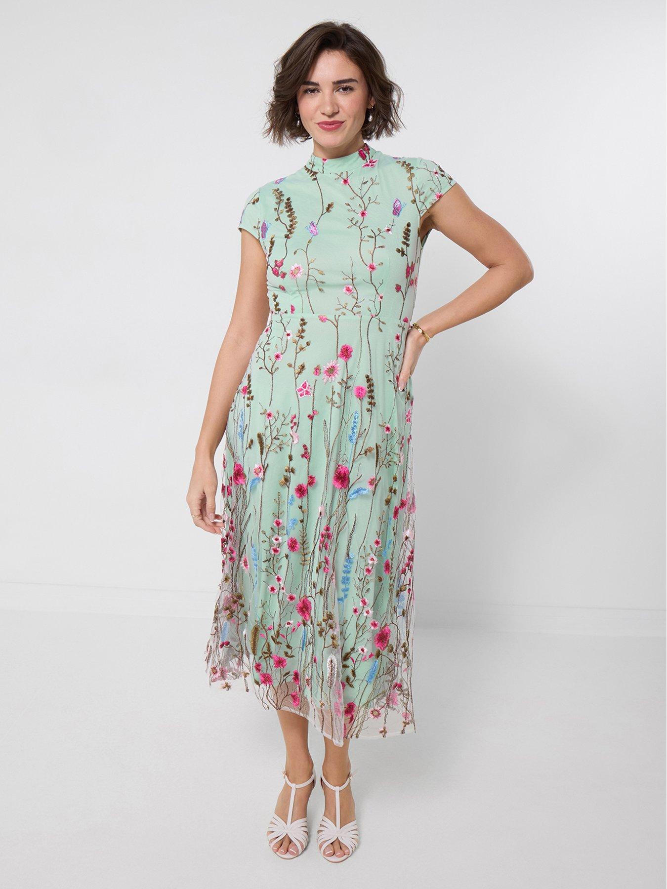 Image 1 of 6 of Joe Browns Embellished Ditsy Floral Column Midi Dress - Green