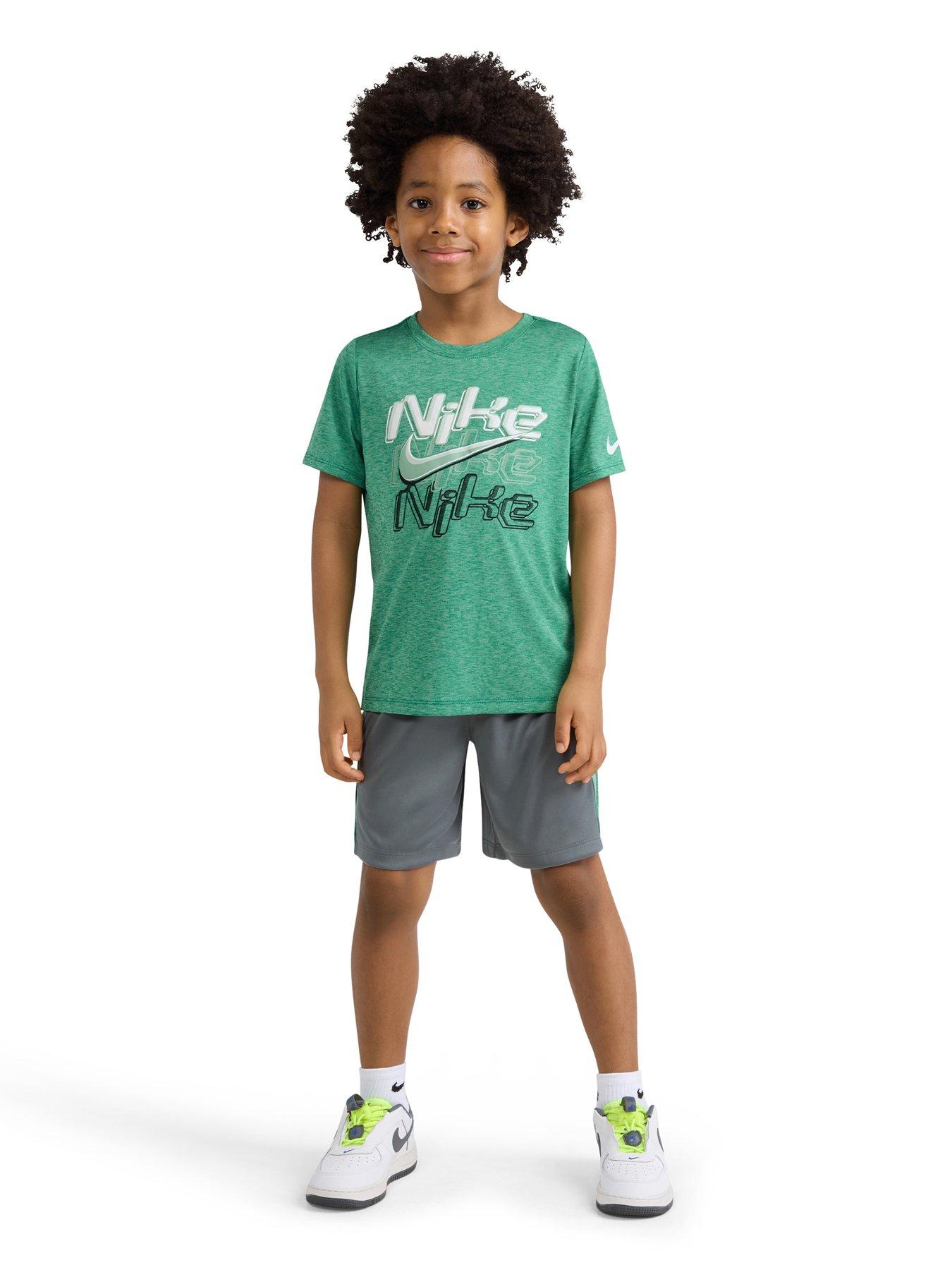 Nike Younger Boys Dropset Icon Shorts and T-Shirt Set - Grey/Green