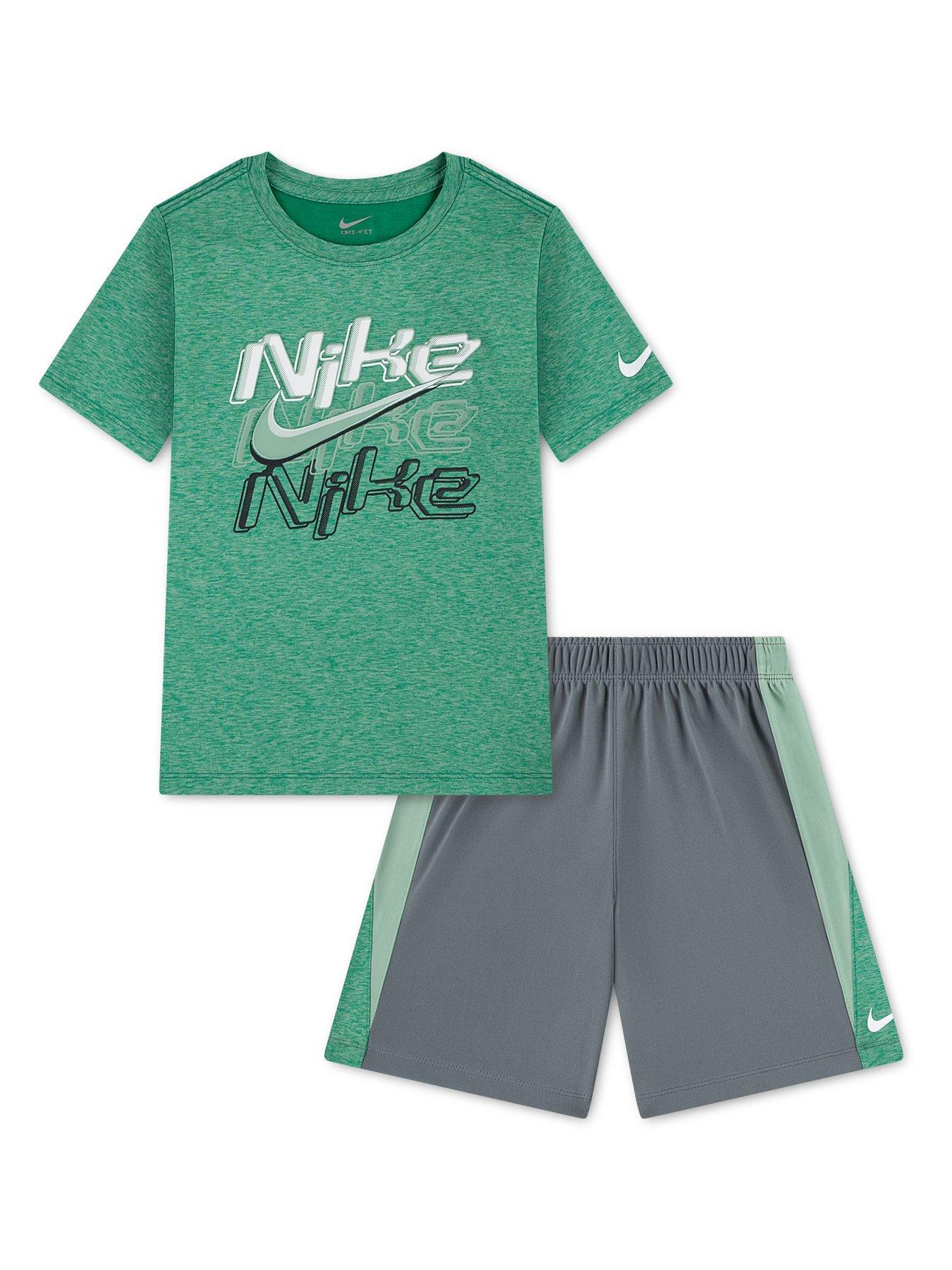 Image 5 of 7 of Nike Younger Boys Dropset Icon Shorts and T-Shirt Set - Grey/Green