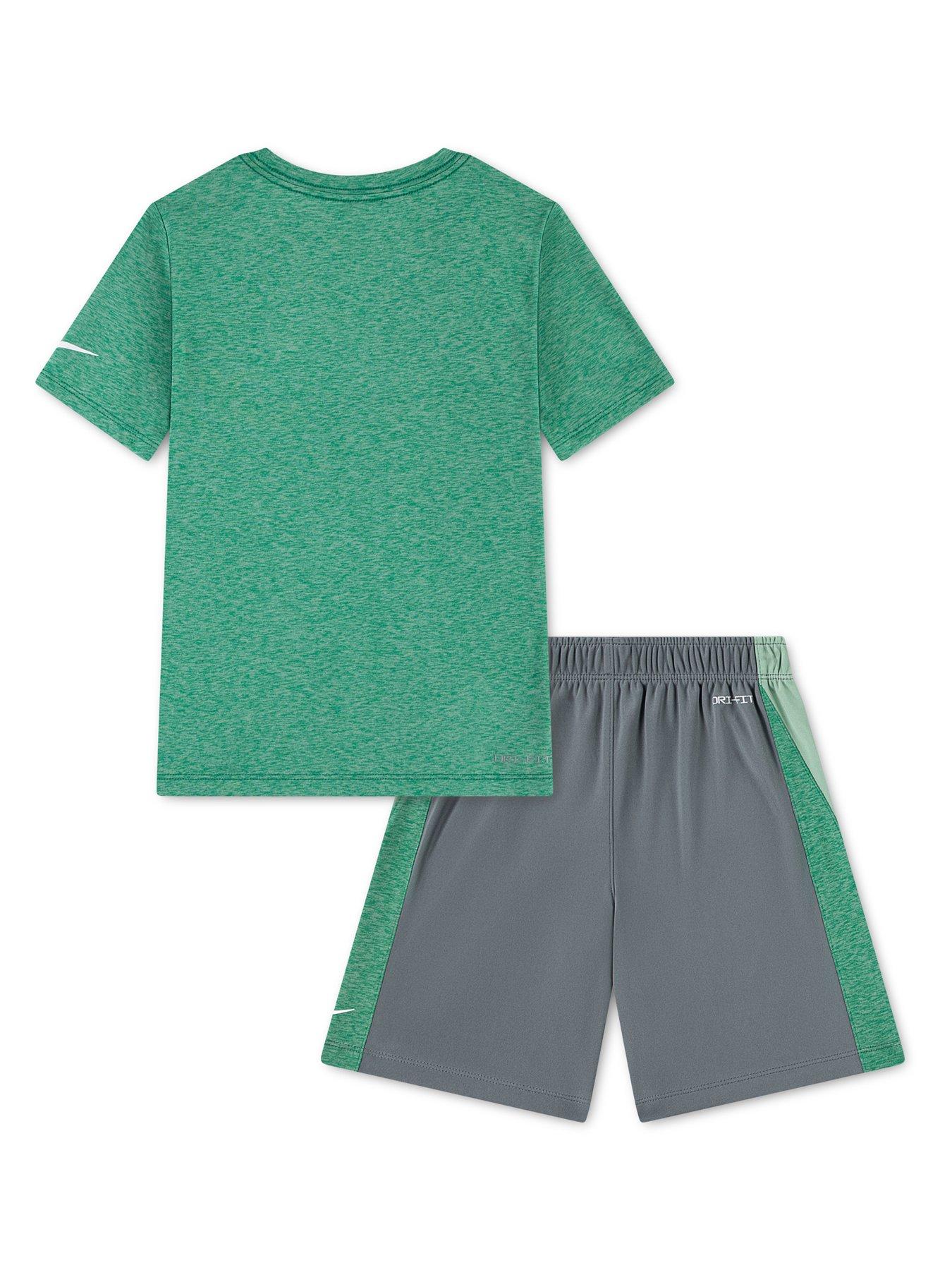 Image 6 of 7 of Nike Younger Boys Dropset Icon Shorts and T-Shirt Set - Grey/Green