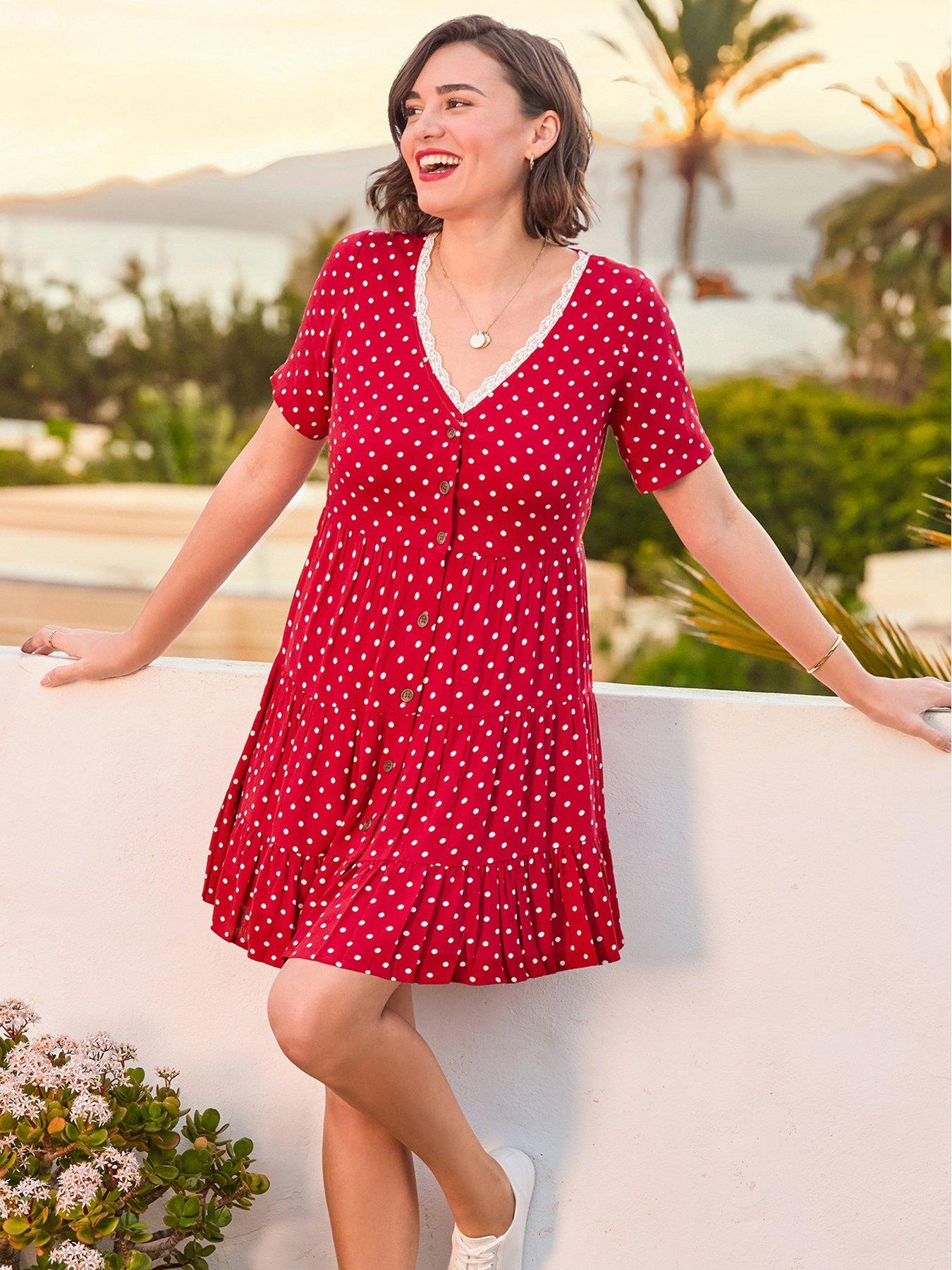 Image 1 of 6 of Joe Browns Summer Sunshine Spotty Tunic Dress - Red