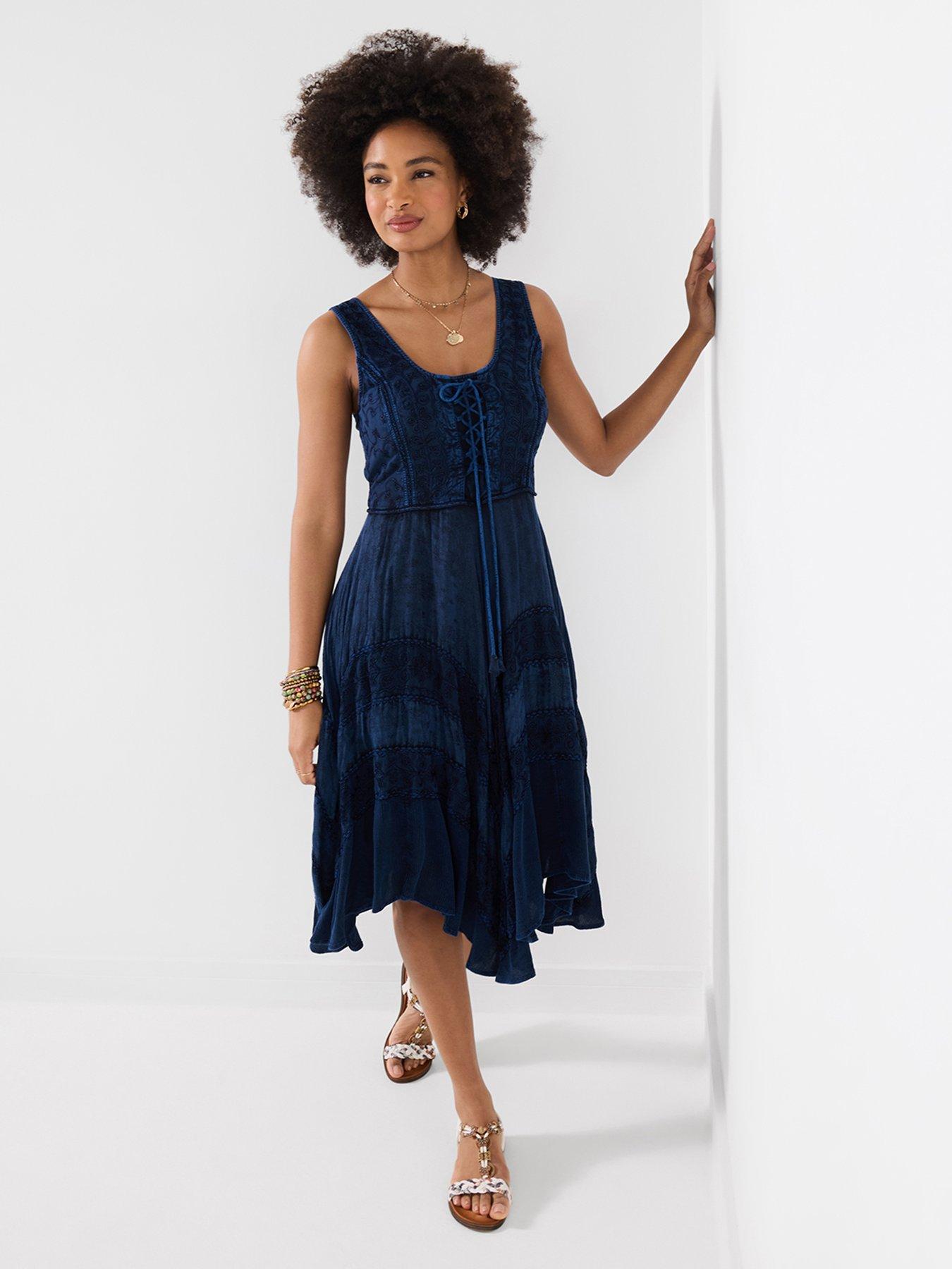 Image 2 of 6 of Joe Browns Evie Jacquard And Embroidered Dress - Navy