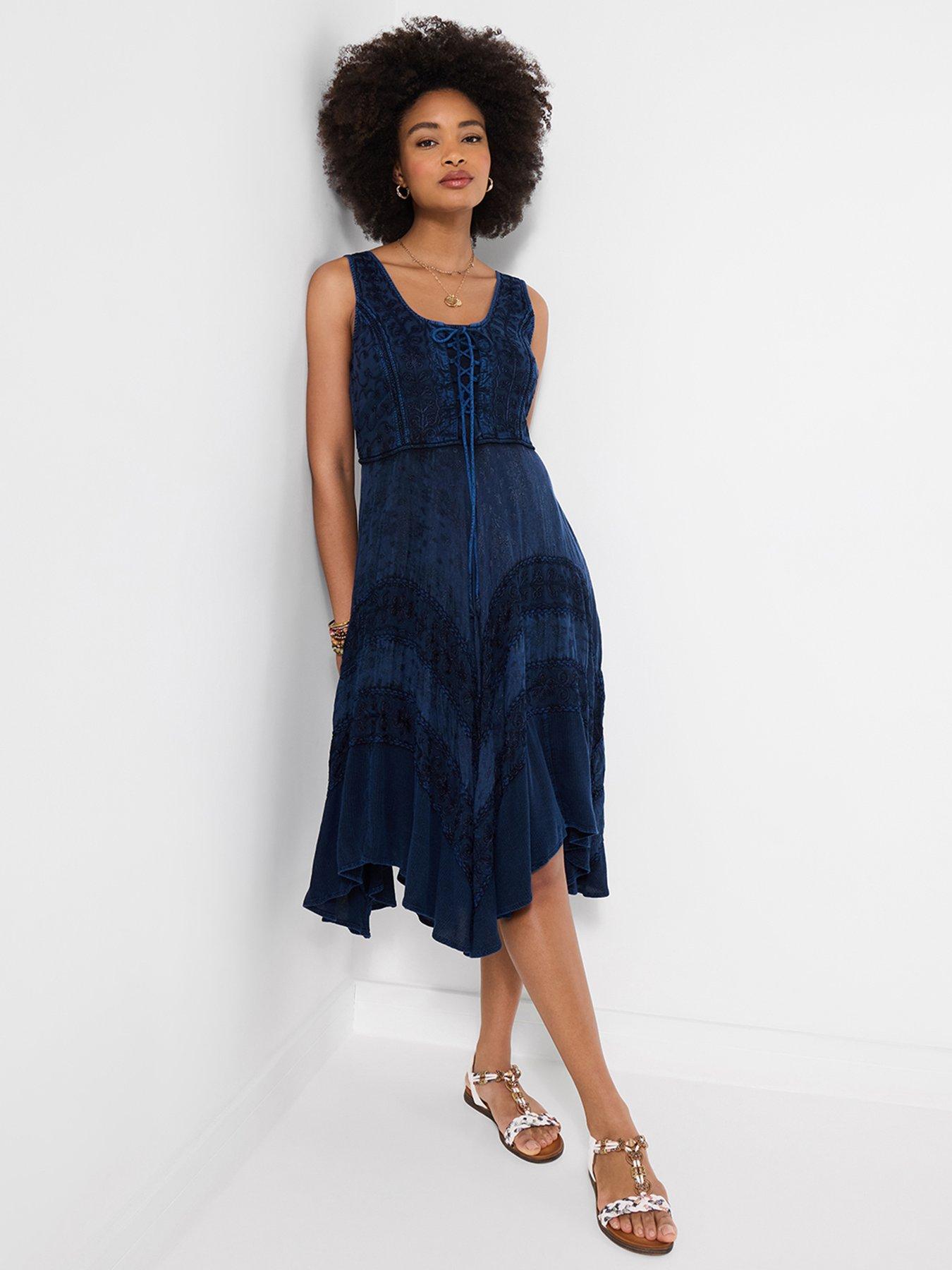 Image 4 of 6 of Joe Browns Evie Jacquard And Embroidered Dress - Navy