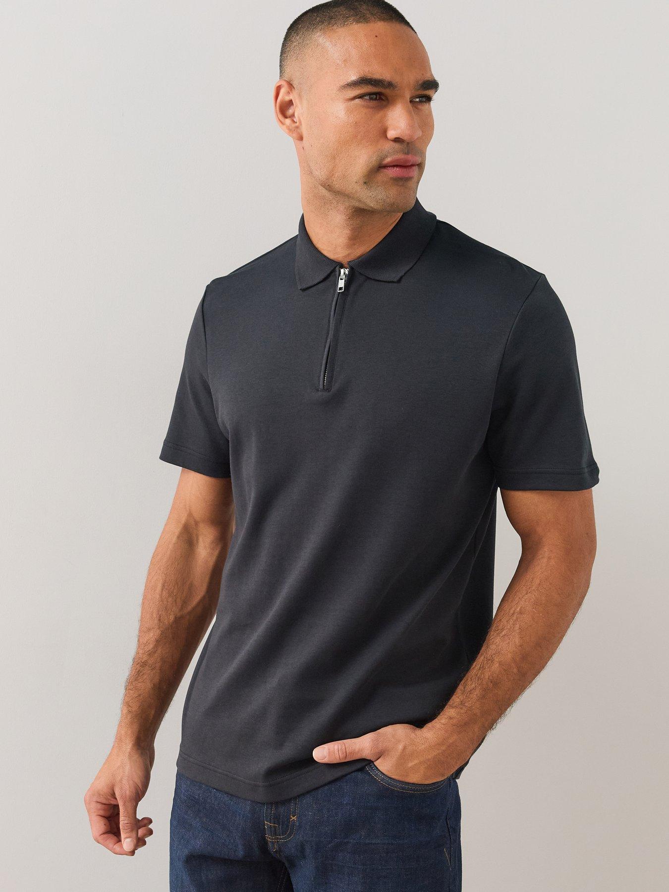 Image 1 of 7 of The Very Collection Mens Pure Cotton Interlock 1/4 Zip Smart Polo - Black