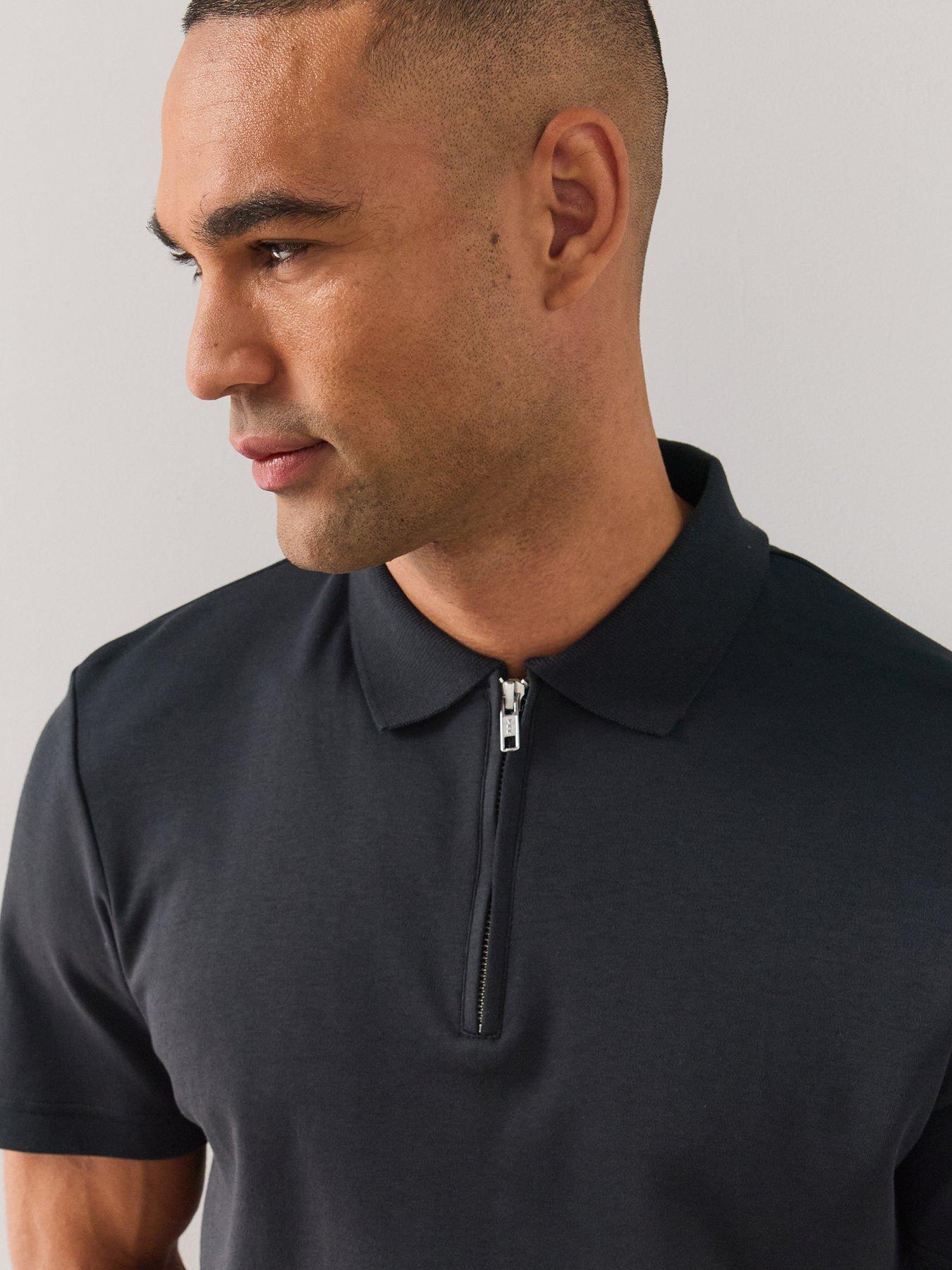 Image 4 of 7 of The Very Collection Mens Pure Cotton Interlock 1/4 Zip Smart Polo - Black