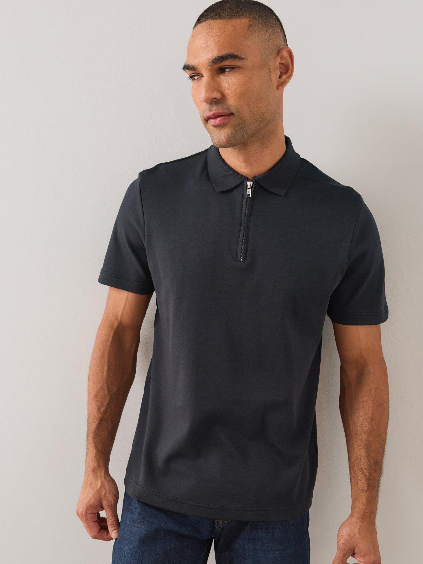 Image 5 of 7 of The Very Collection Mens Pure Cotton Interlock 1/4 Zip Smart Polo - Black