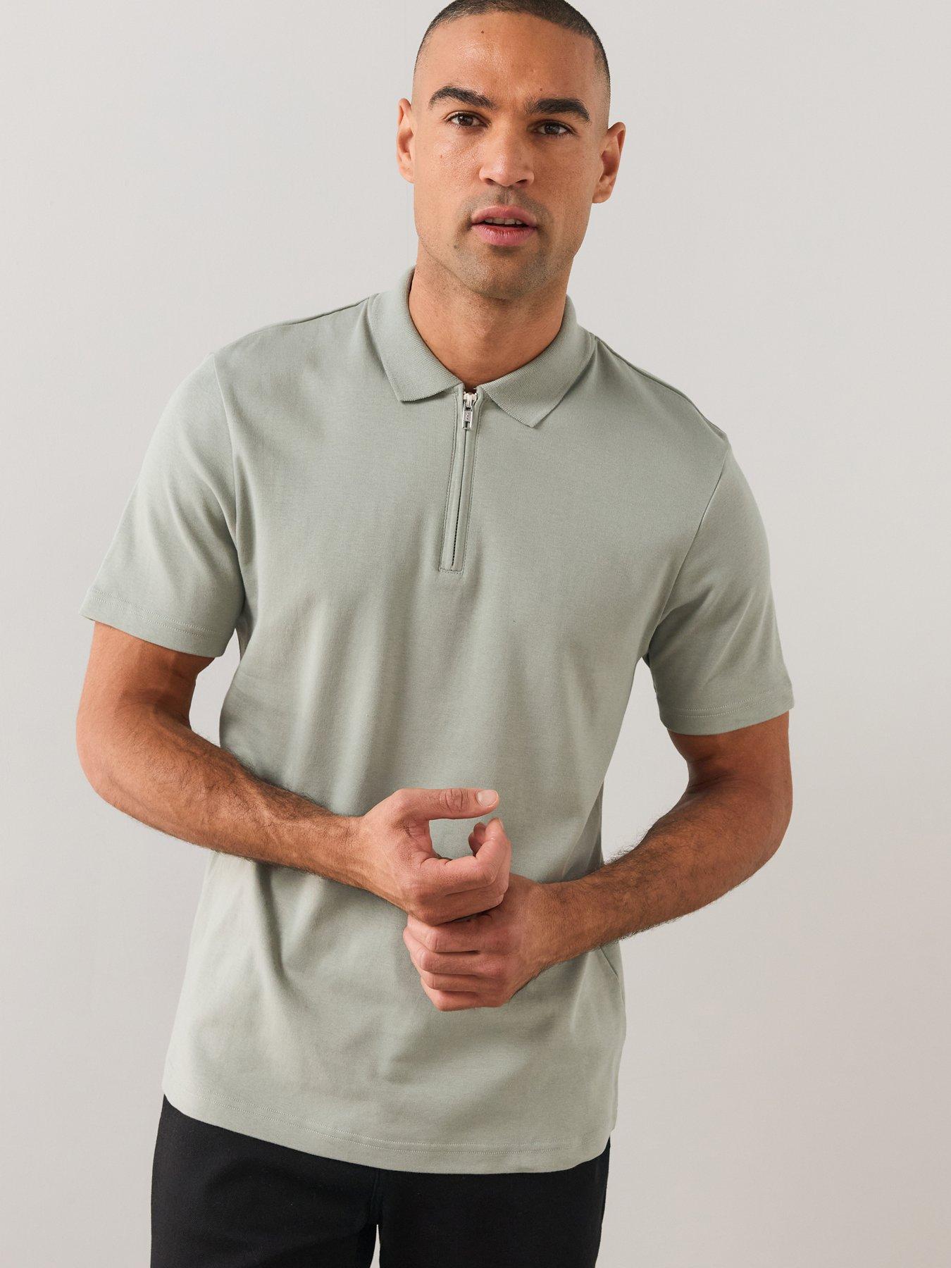 Image 1 of 7 of The Very Collection Mens Pure Cotton Interlock 1/4 Zip Smart Polo - Grey