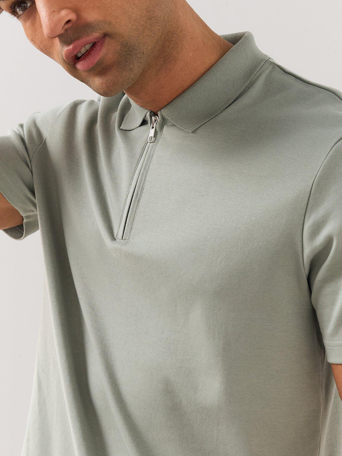 Image 4 of 7 of The Very Collection Mens Pure Cotton Interlock 1/4 Zip Smart Polo - Grey