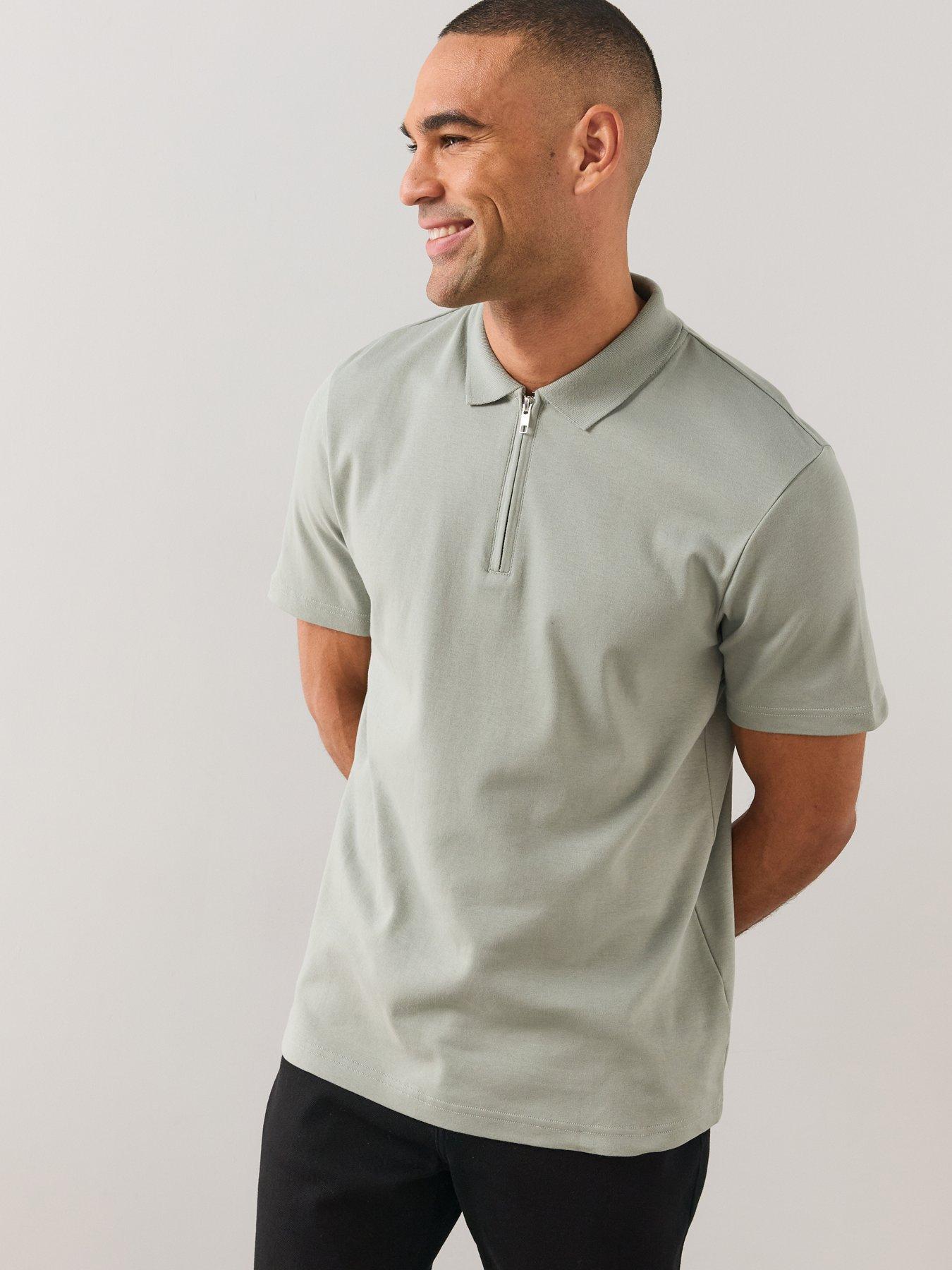 Image 5 of 7 of The Very Collection Mens Pure Cotton Interlock 1/4 Zip Smart Polo - Grey