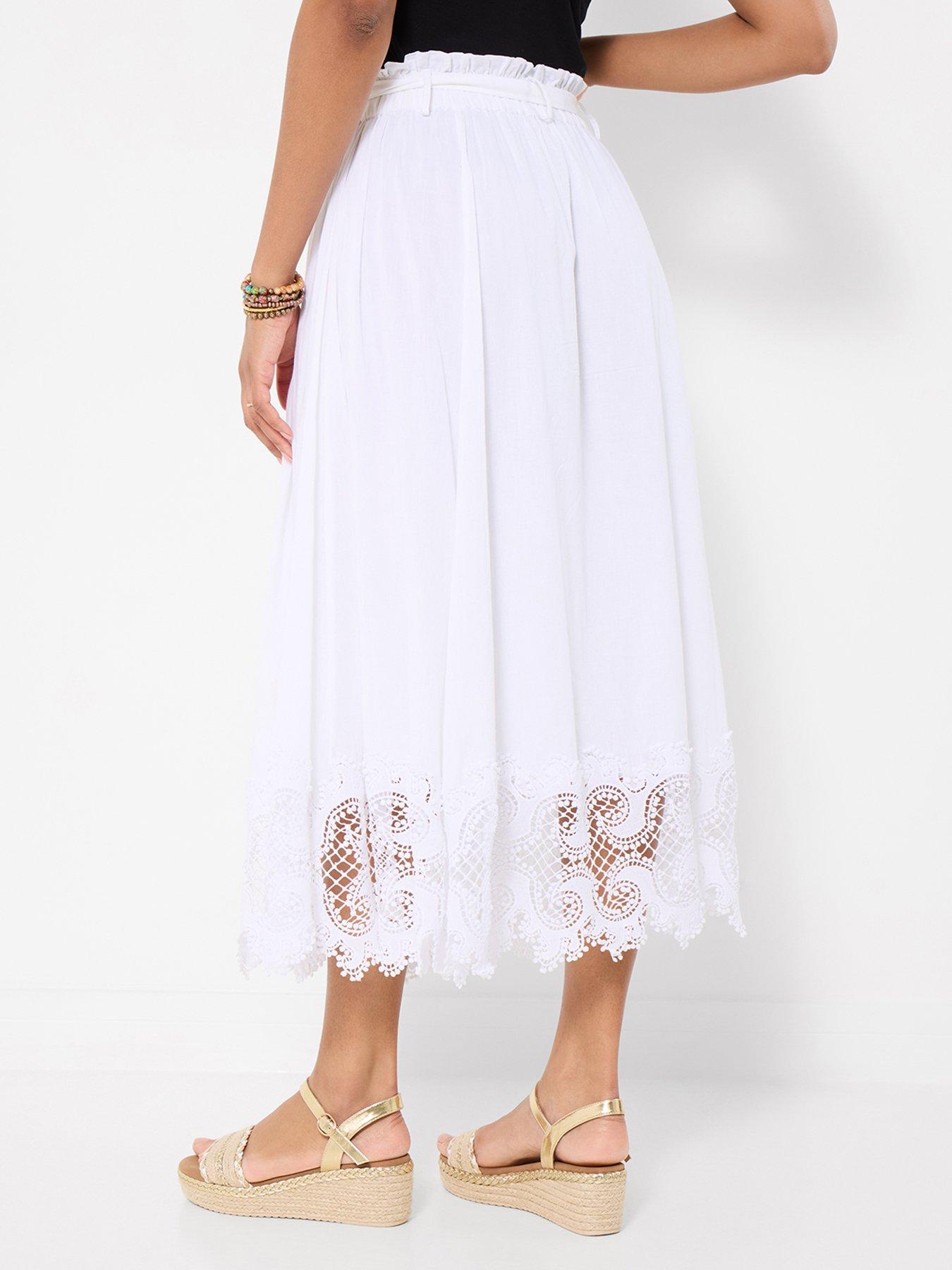 Image 3 of 7 of Joe Browns Beautiful Button Front Lace Trim Skirt - White
