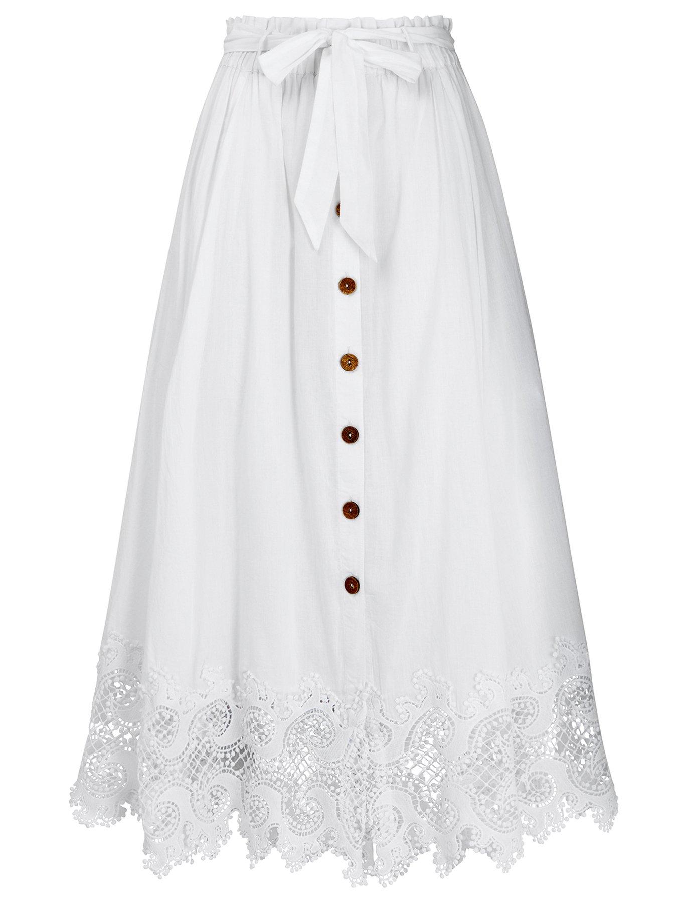 Image 7 of 7 of Joe Browns Beautiful Button Front Lace Trim Skirt - White