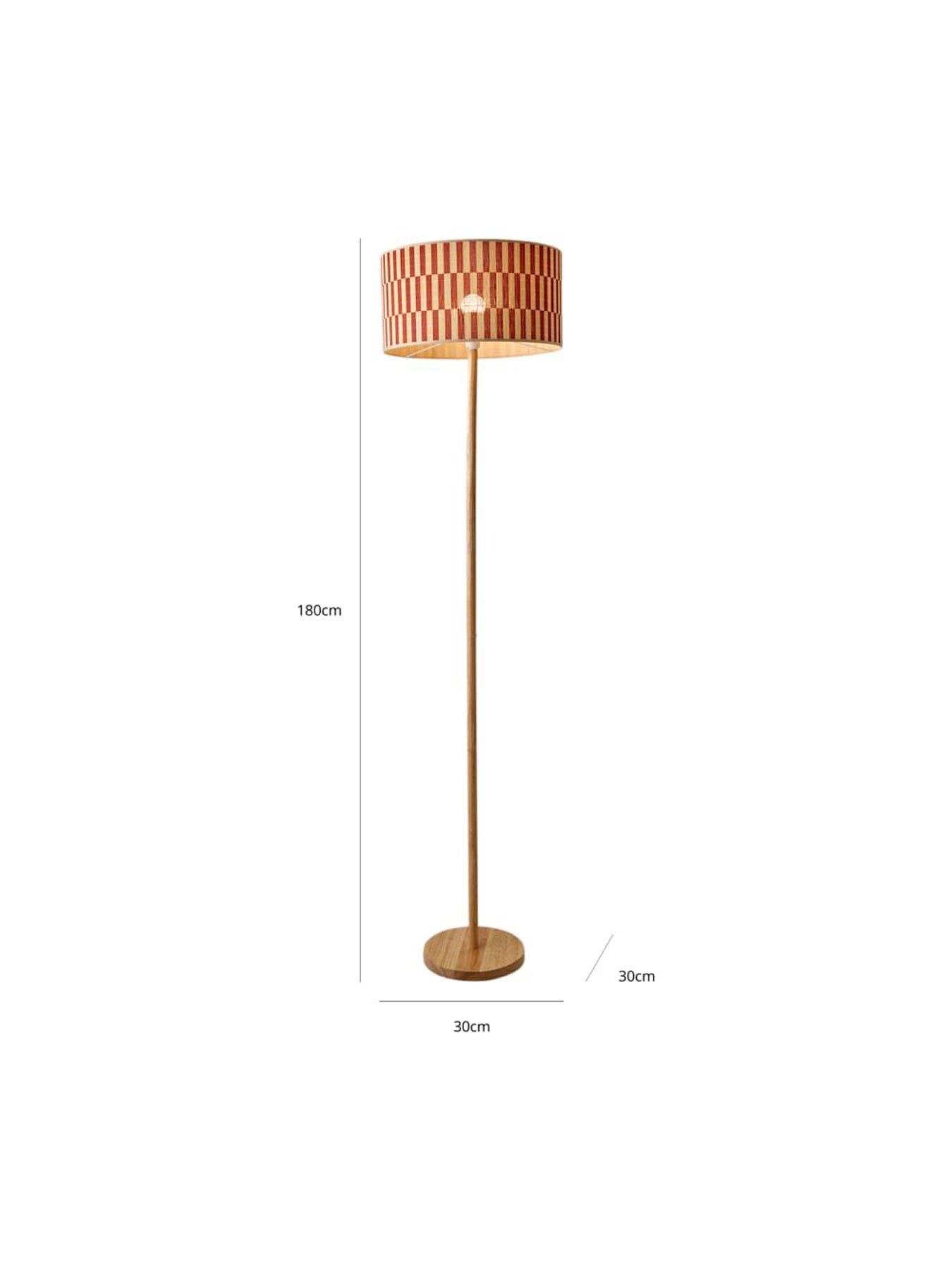 Image 5 of 5 of ValueLights Heather Light Wood Floor Lamp With Orange Checkerboard Bamboo Shade