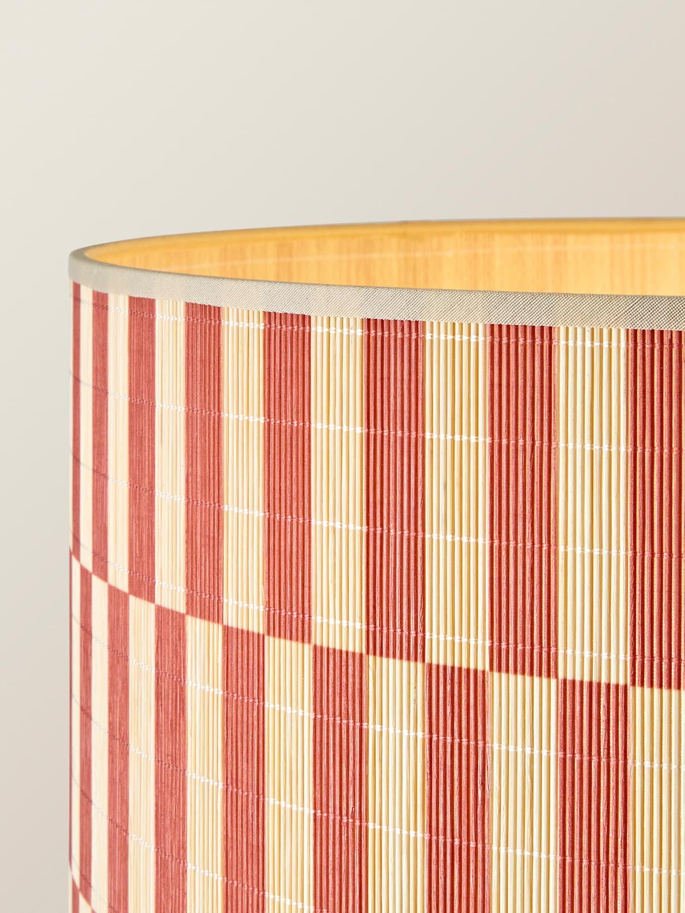 Image 3 of 7 of ValueLights Hiru Shelf Tripod Floor Lamp With Orange Checkerboard Bamboo Shade