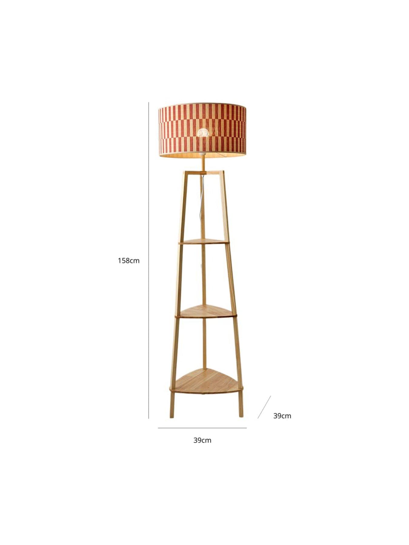 Image 7 of 7 of ValueLights Hiru Shelf Tripod Floor Lamp With Orange Checkerboard Bamboo Shade