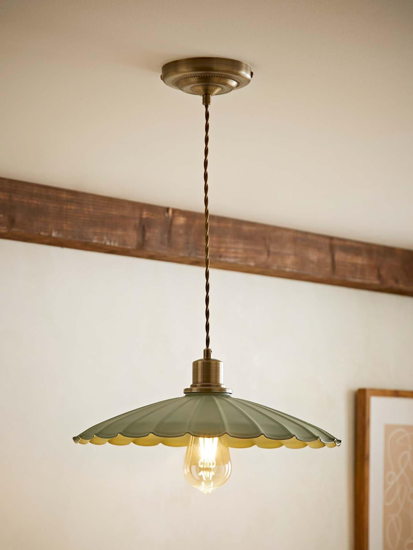 ValueLights Holborn Moss Green Scallop Pendant Ceiling Light