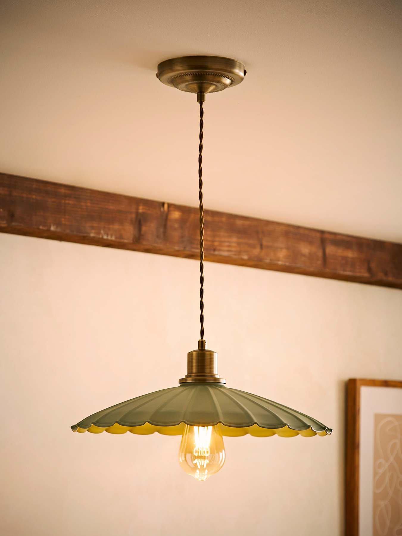 Image 5 of 7 of ValueLights Holborn Moss Green Scallop Pendant Ceiling Light