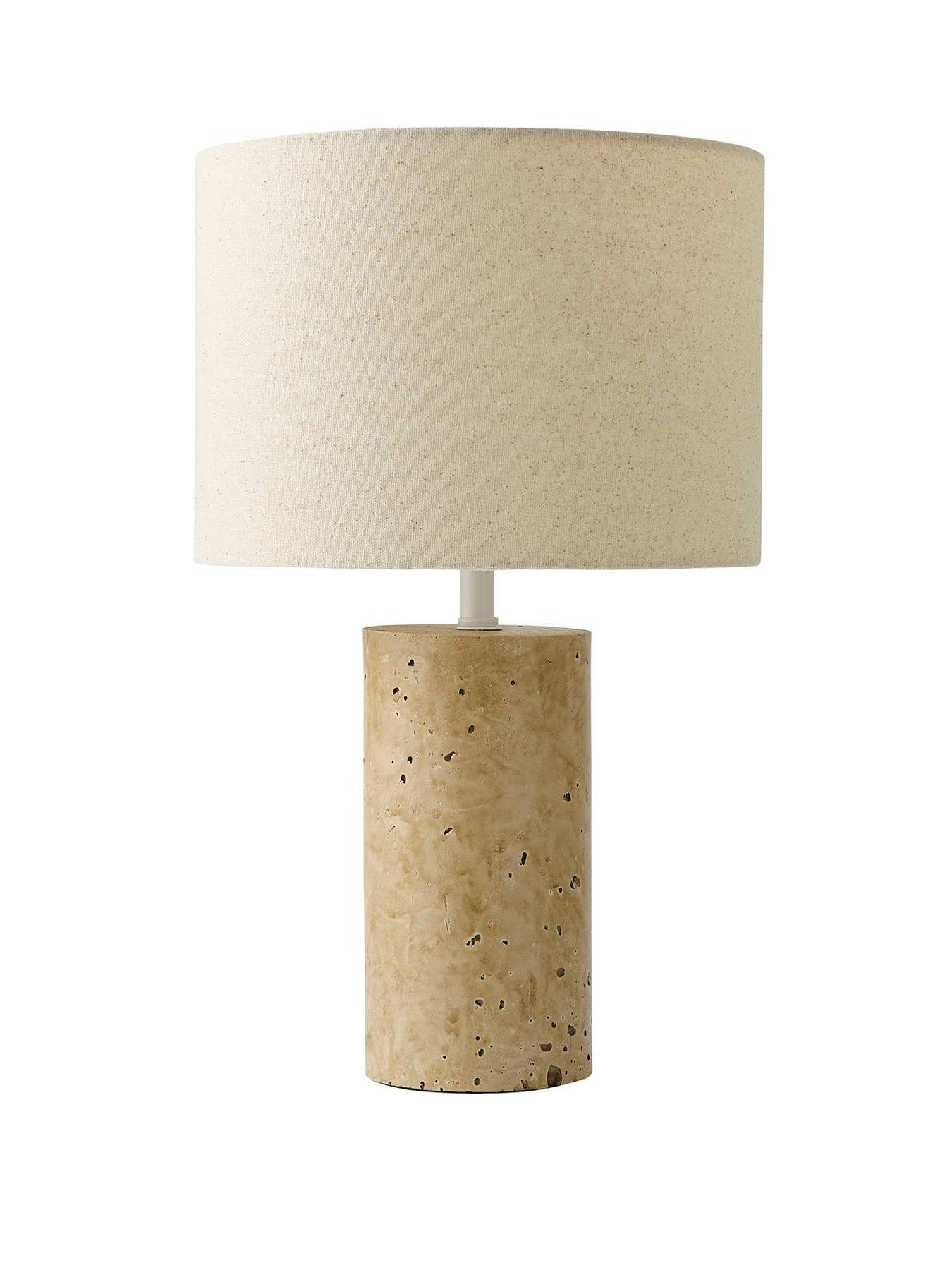 Image 2 of 7 of ValueLights Chloe Natural Marble Effect Bedside Table Lamp With Neutral Linen Shade