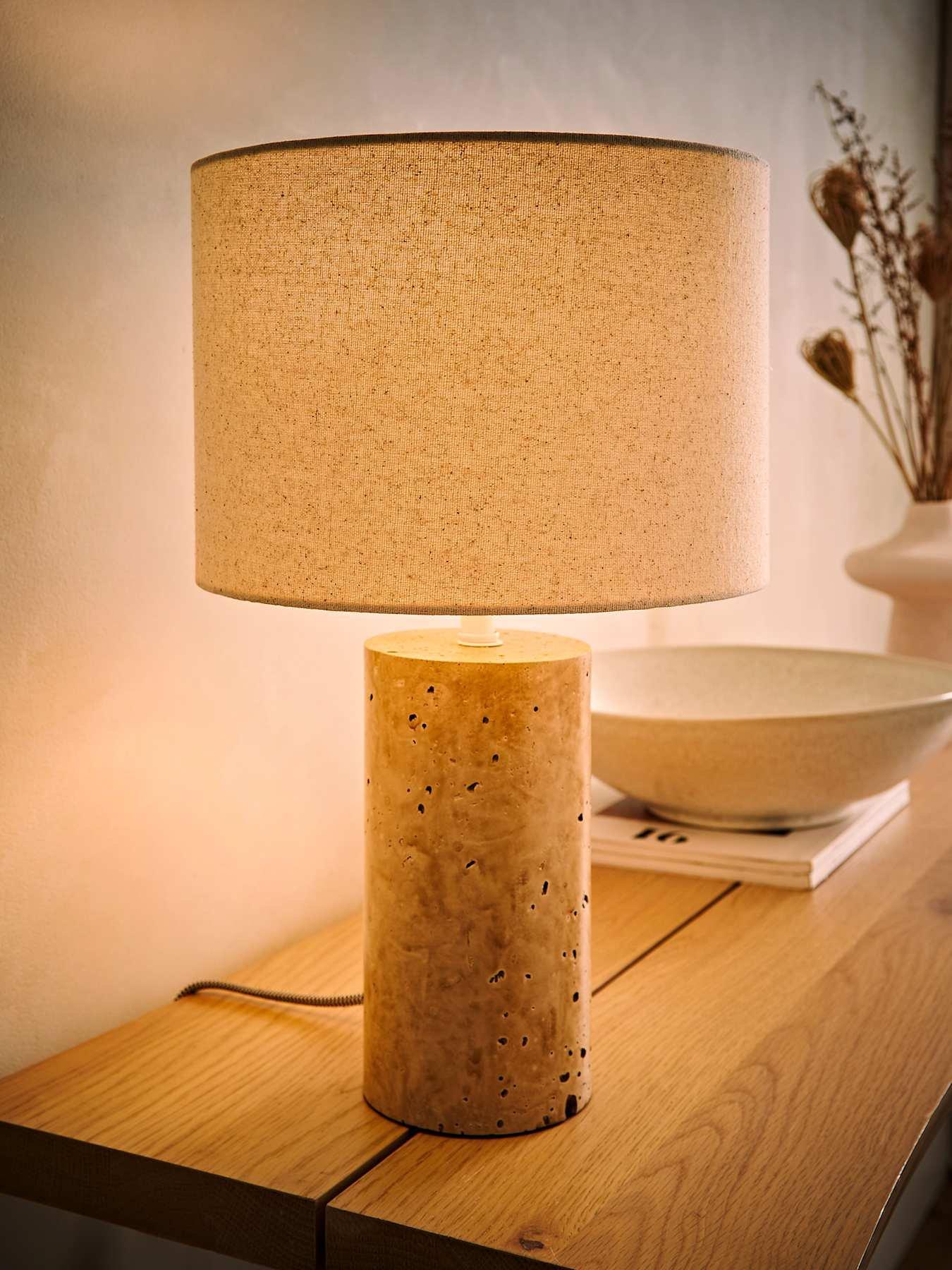 Image 5 of 7 of ValueLights Chloe Natural Marble Effect Bedside Table Lamp With Neutral Linen Shade
