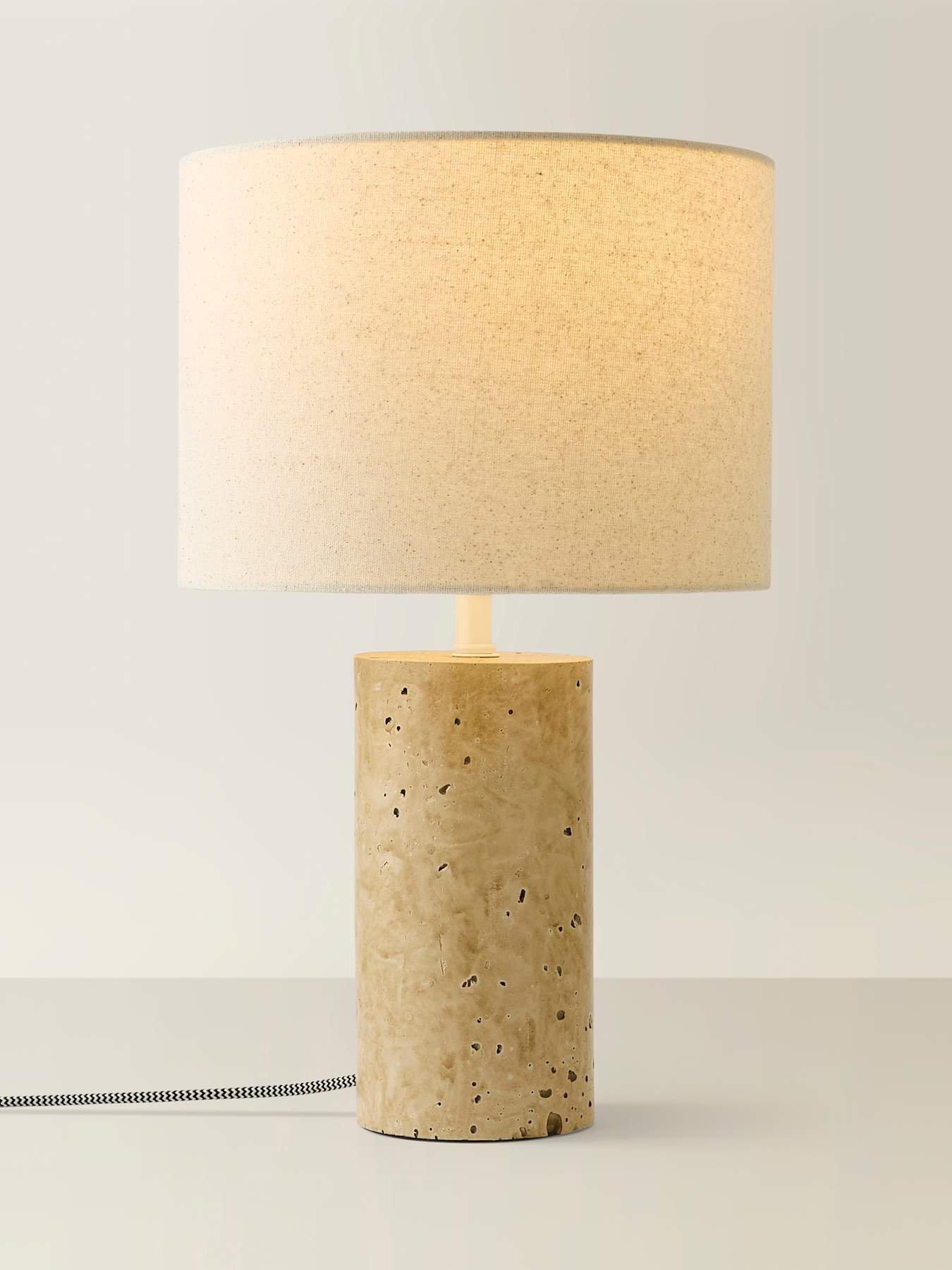 Image 6 of 7 of ValueLights Chloe Natural Marble Effect Bedside Table Lamp With Neutral Linen Shade
