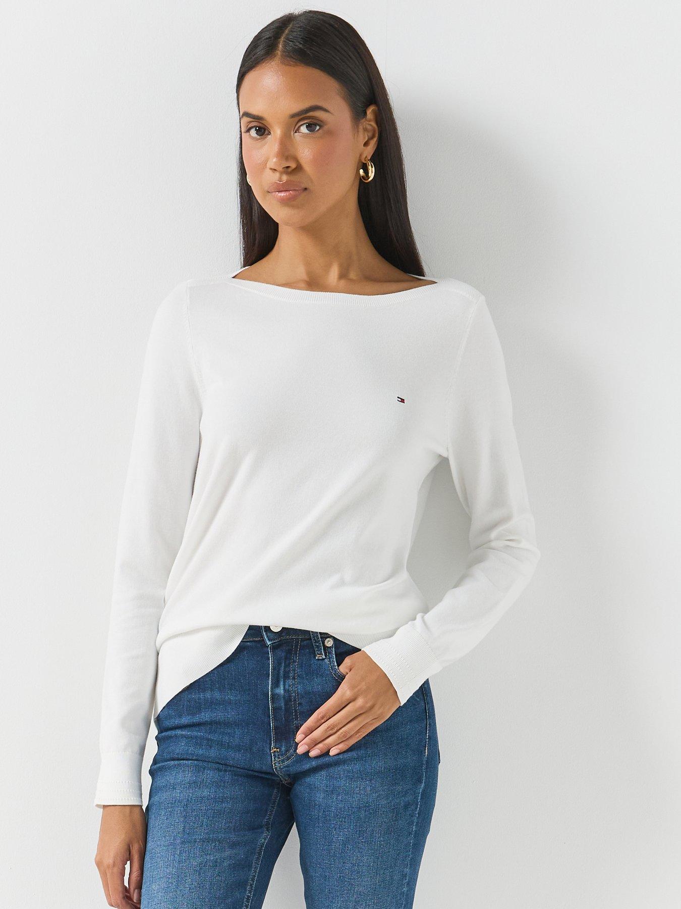 Tommy Hilfiger Boat Neck Jersey Jumper - White