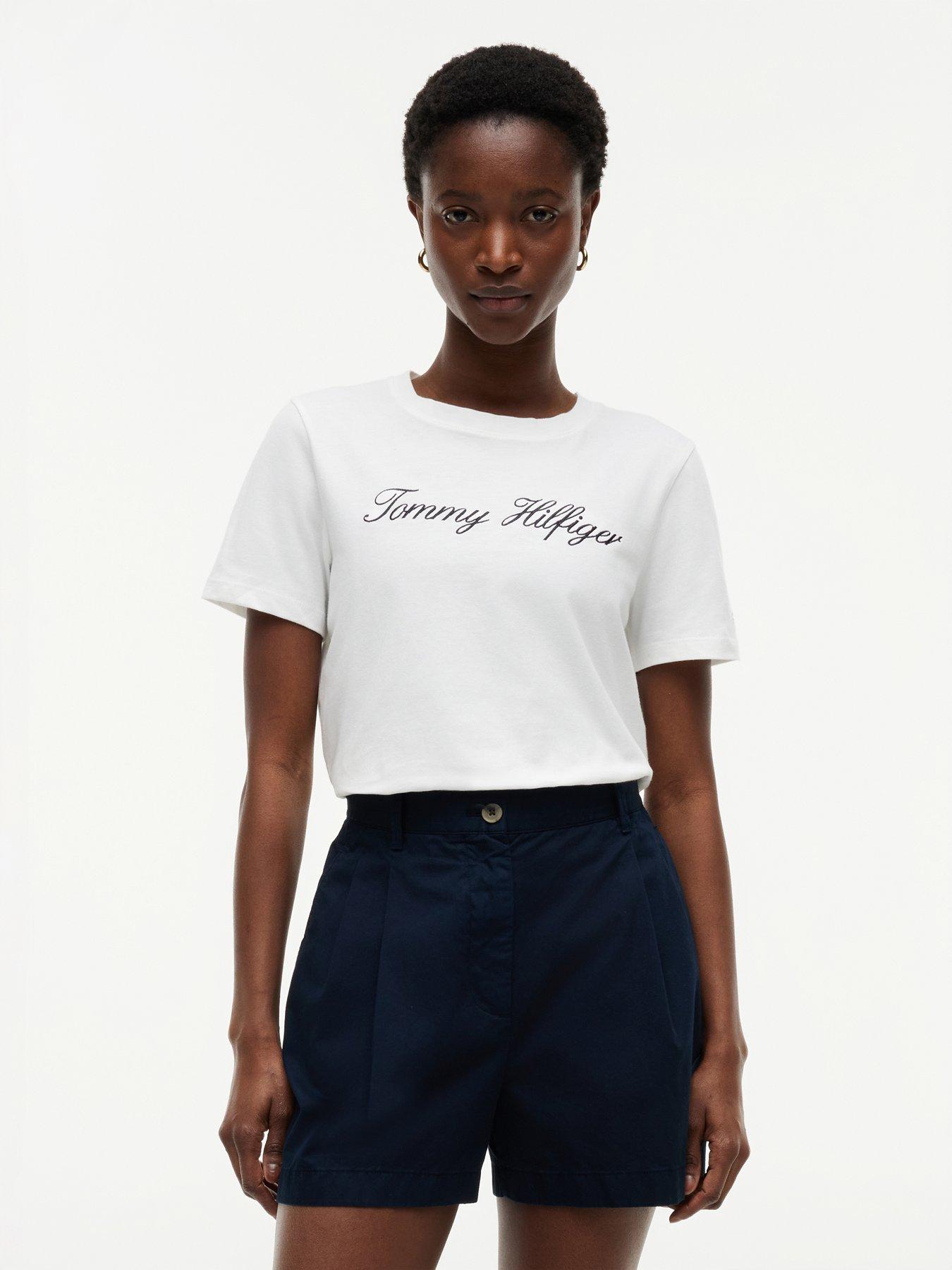 Tommy Hilfiger Regular Fit Script Logo T-Shirt, White, Size M, Women