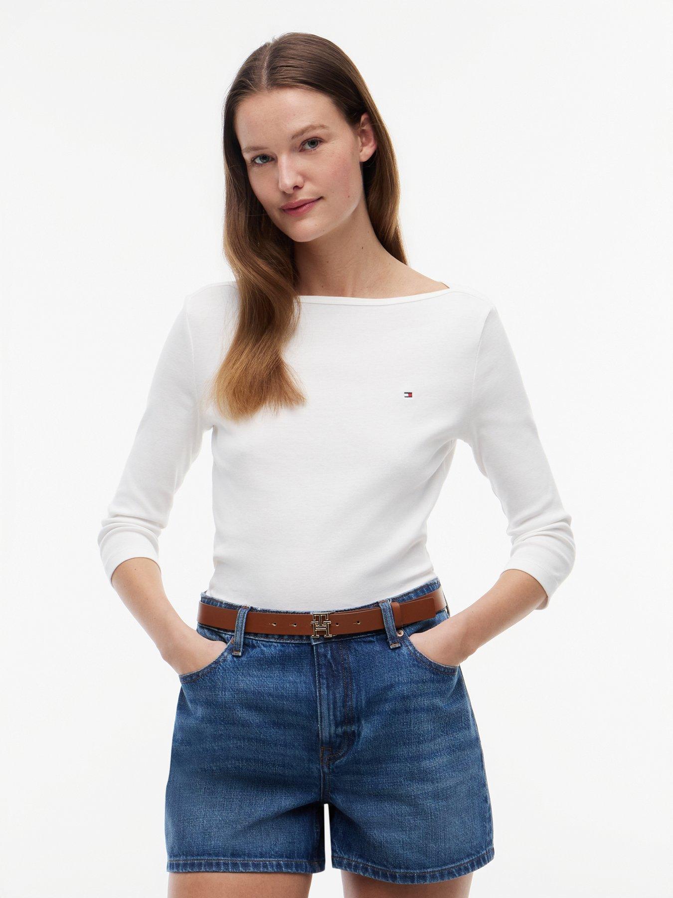 Tommy Hilfiger Boat Neck Top, White, Size L, Women