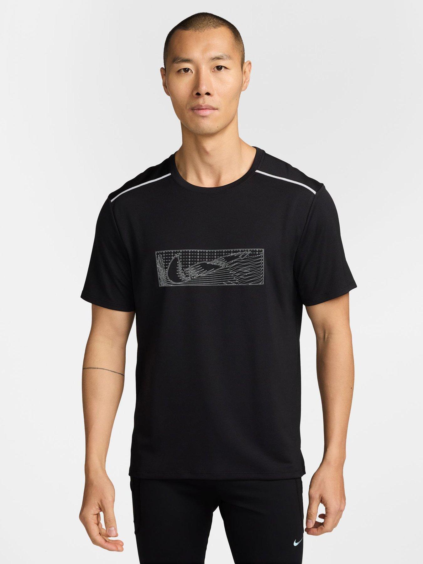 Image 1 of 3 of Nike Mens Running Miler Dri-fit Short-sleeve Top - Black