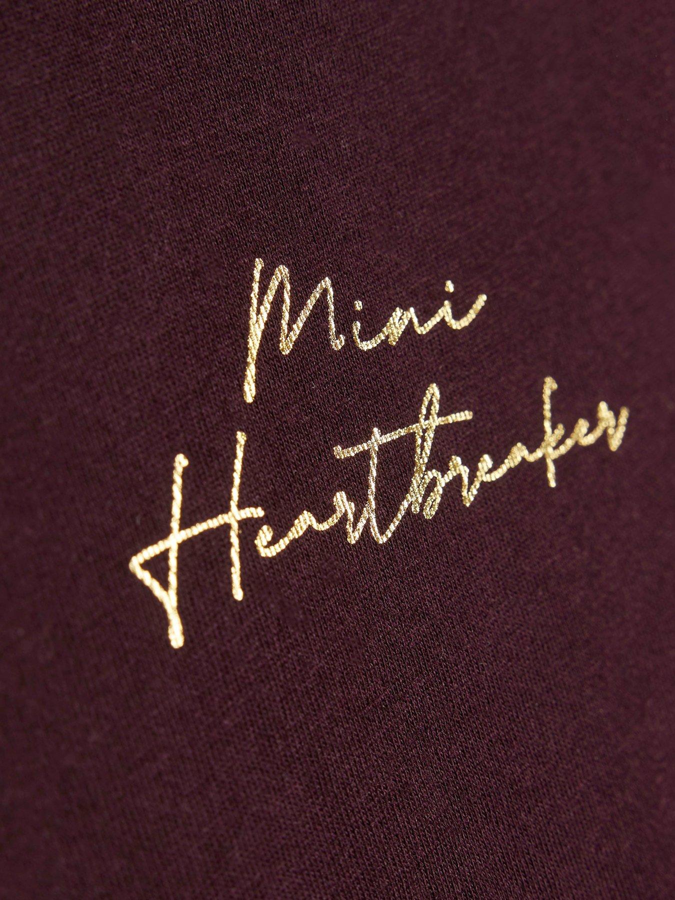 Image 5 of 5 of River Island Mini Girls Satin Bow T-shirt Set - Burgundy