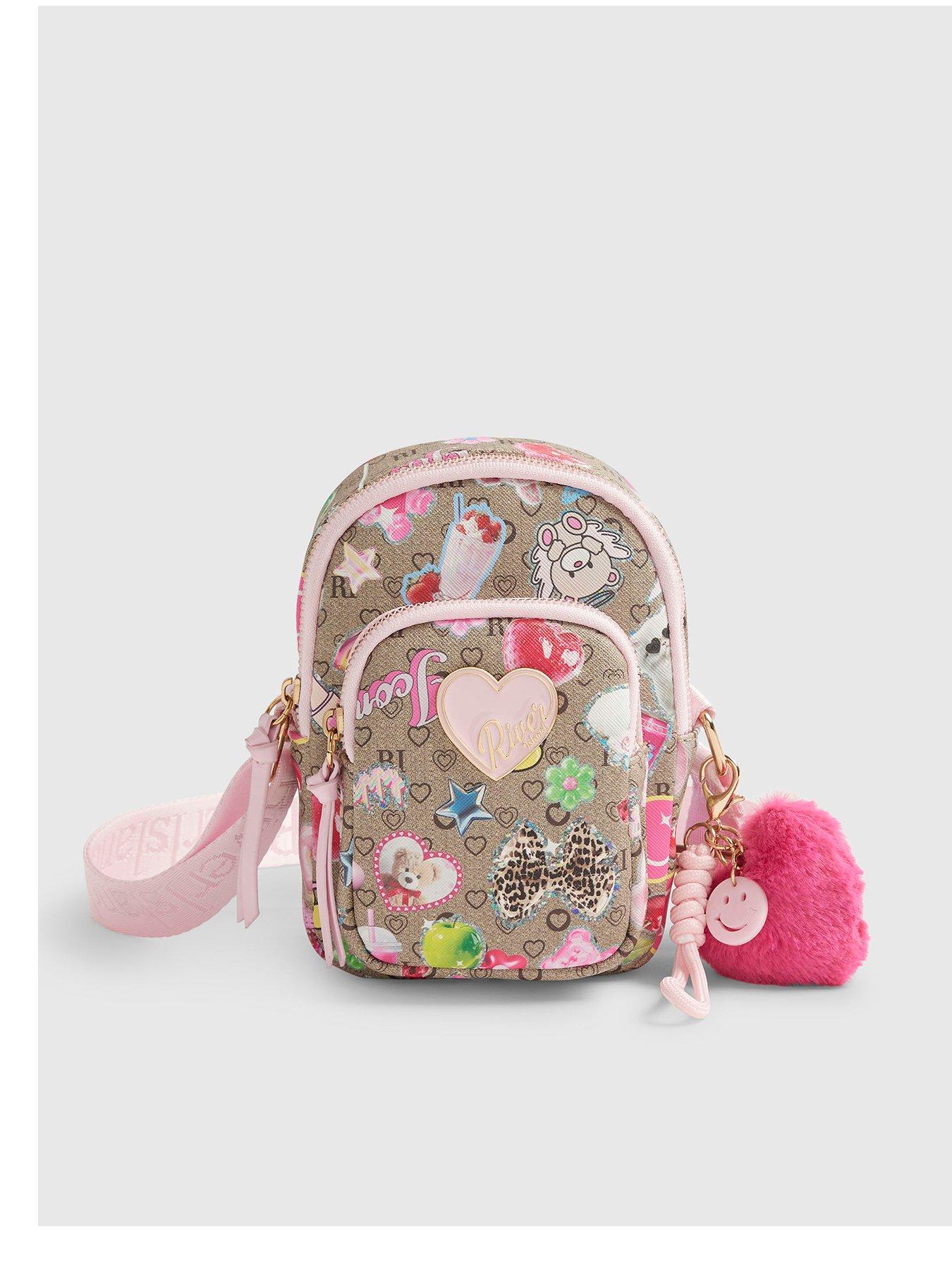 River Island Girls Monogram Sticker Cross Body Bag - Cream