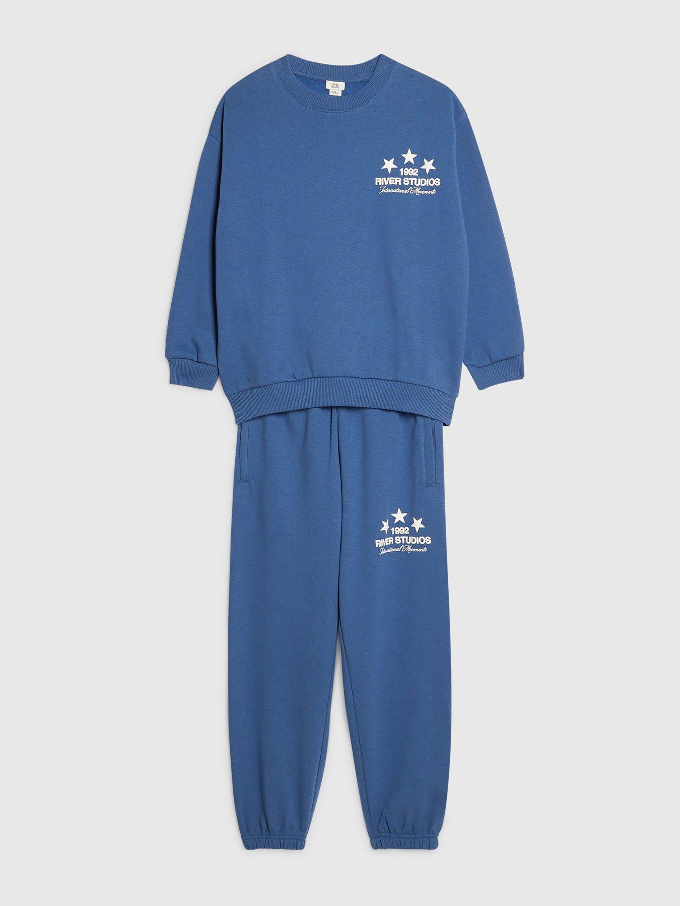 Image 3 of 5 of River Island Boys River Studios Logo Cotton Sweatshirt Set - Blue